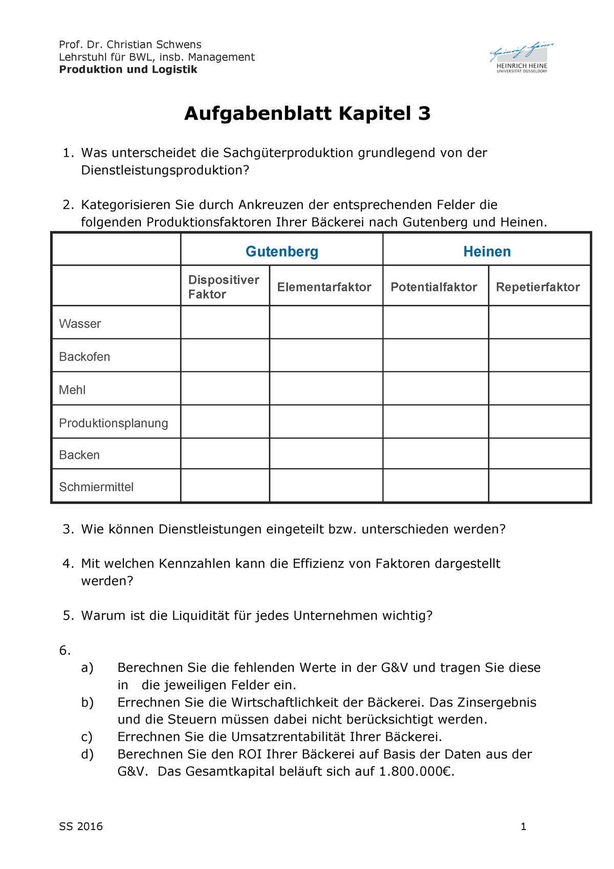 (SS 2016) Tutorium Grundlagen Der Betriebswirtschaftslehre: Produktion ...