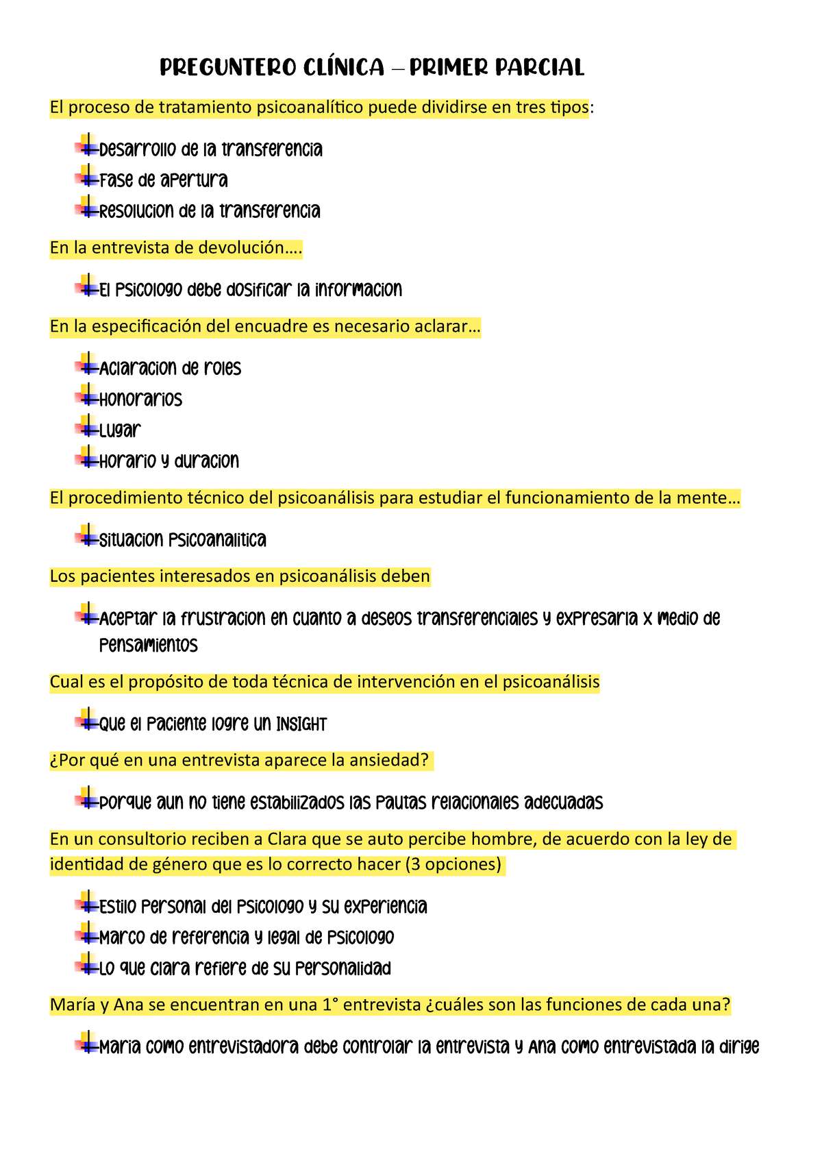 Preguntero Clínica - Primer Parcial - PREGUNTERO CLÍNICA – PRIMER ...