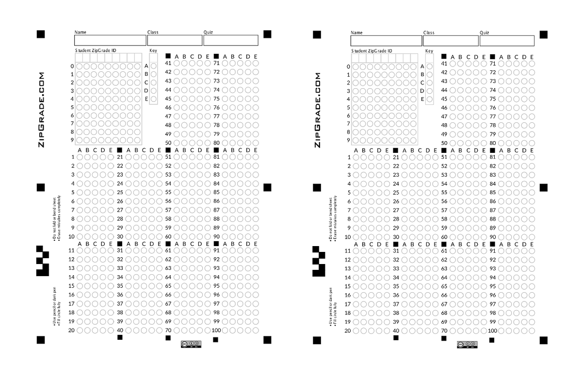 Zipgrade- Answer- Sheet - Name Class Quiz Name Class Quiz Student ...