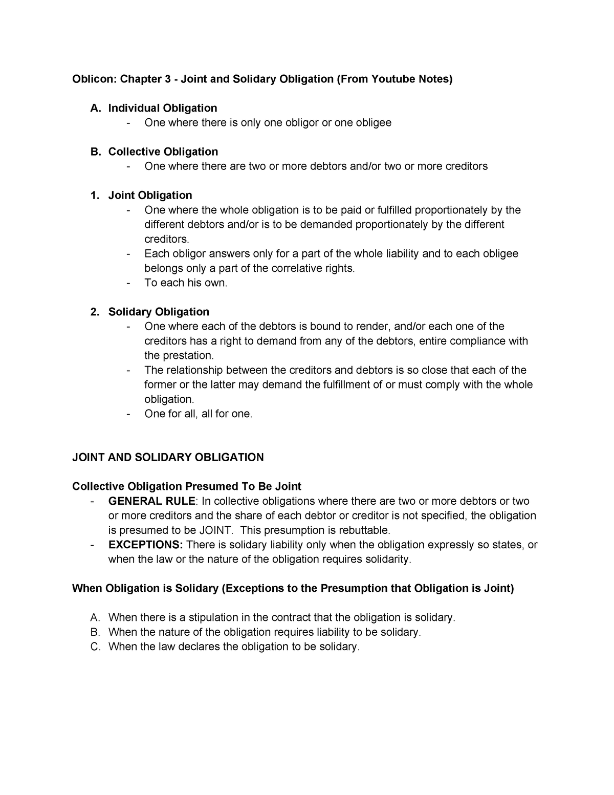 Copy Of Oblicon Chapter 3 - Joint And Solidary Obligations (Youtube ...