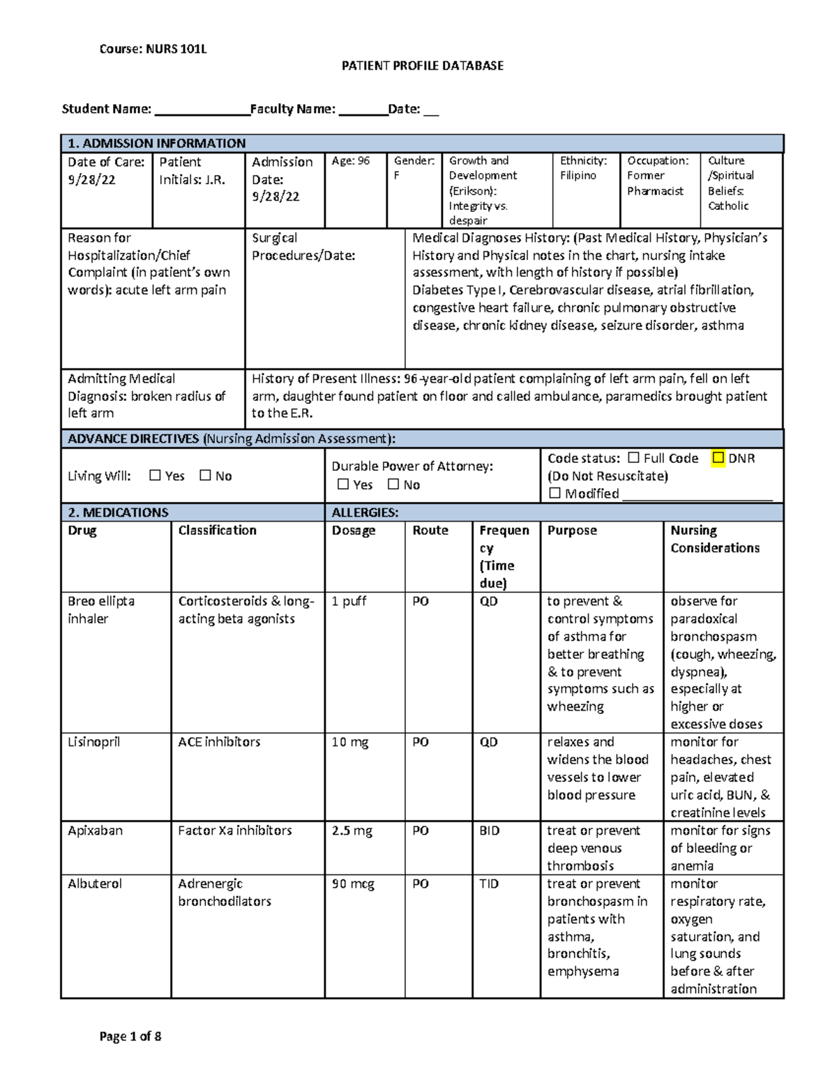 Patient Profile Database - PATIENT PROFILE DATABASE Student Name ...