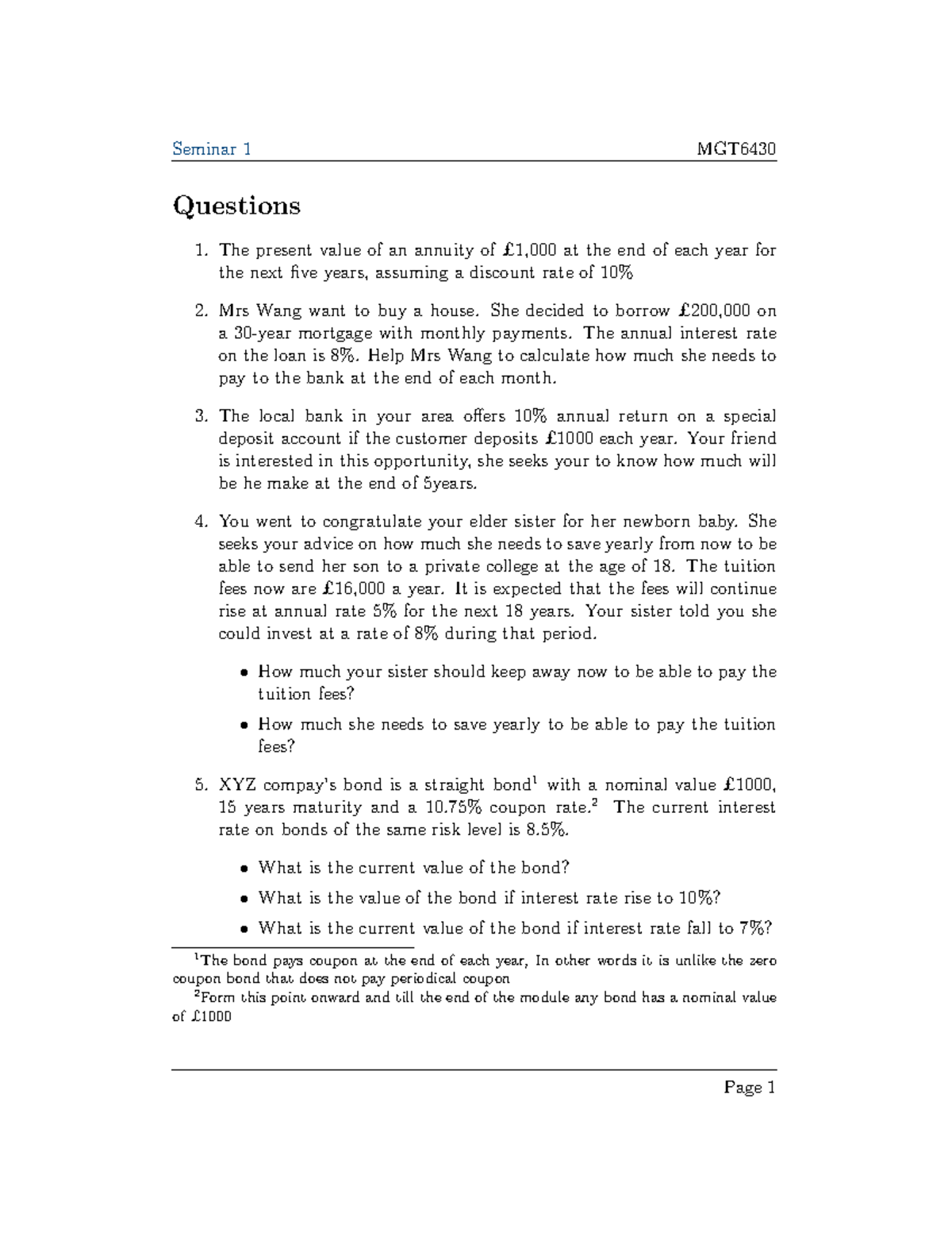 corporate-finance-time-value-of-money-seminar-1-mgt6430-questions-1