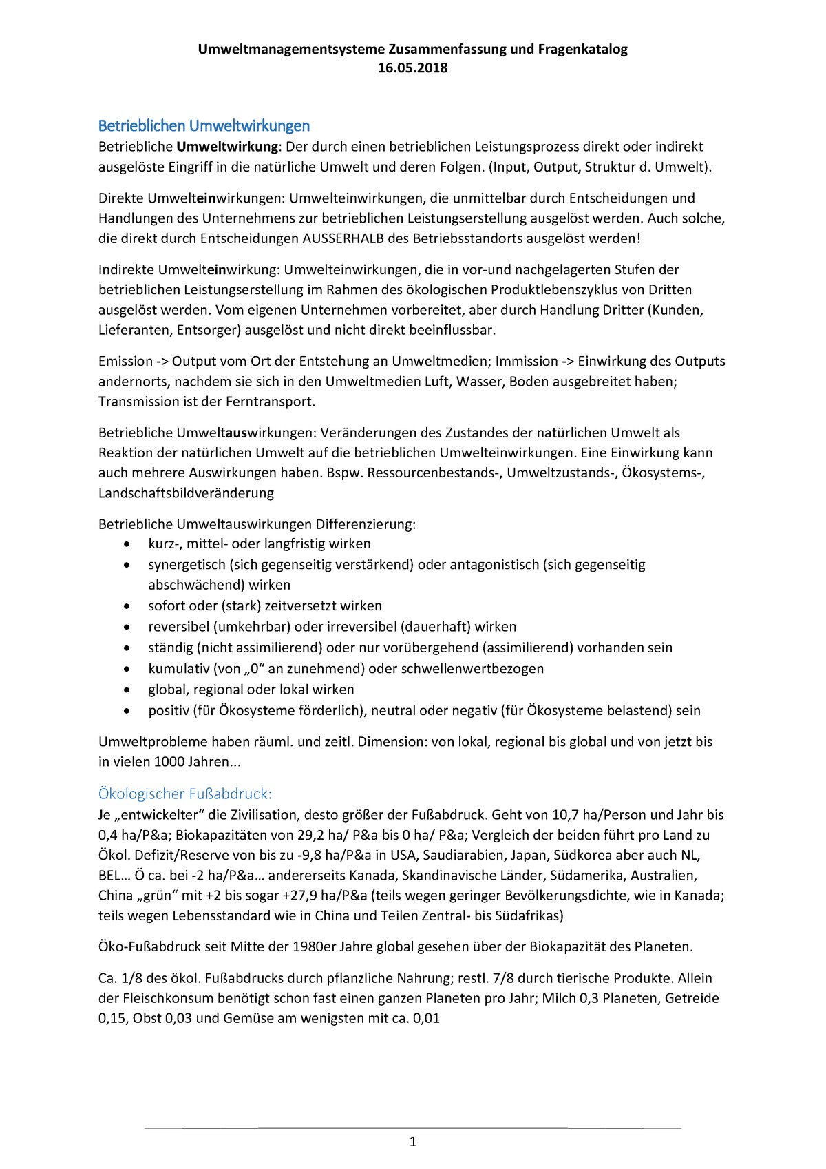 Umweltmanagementsysteme Zusammenfassung Und Altfragen Studocu