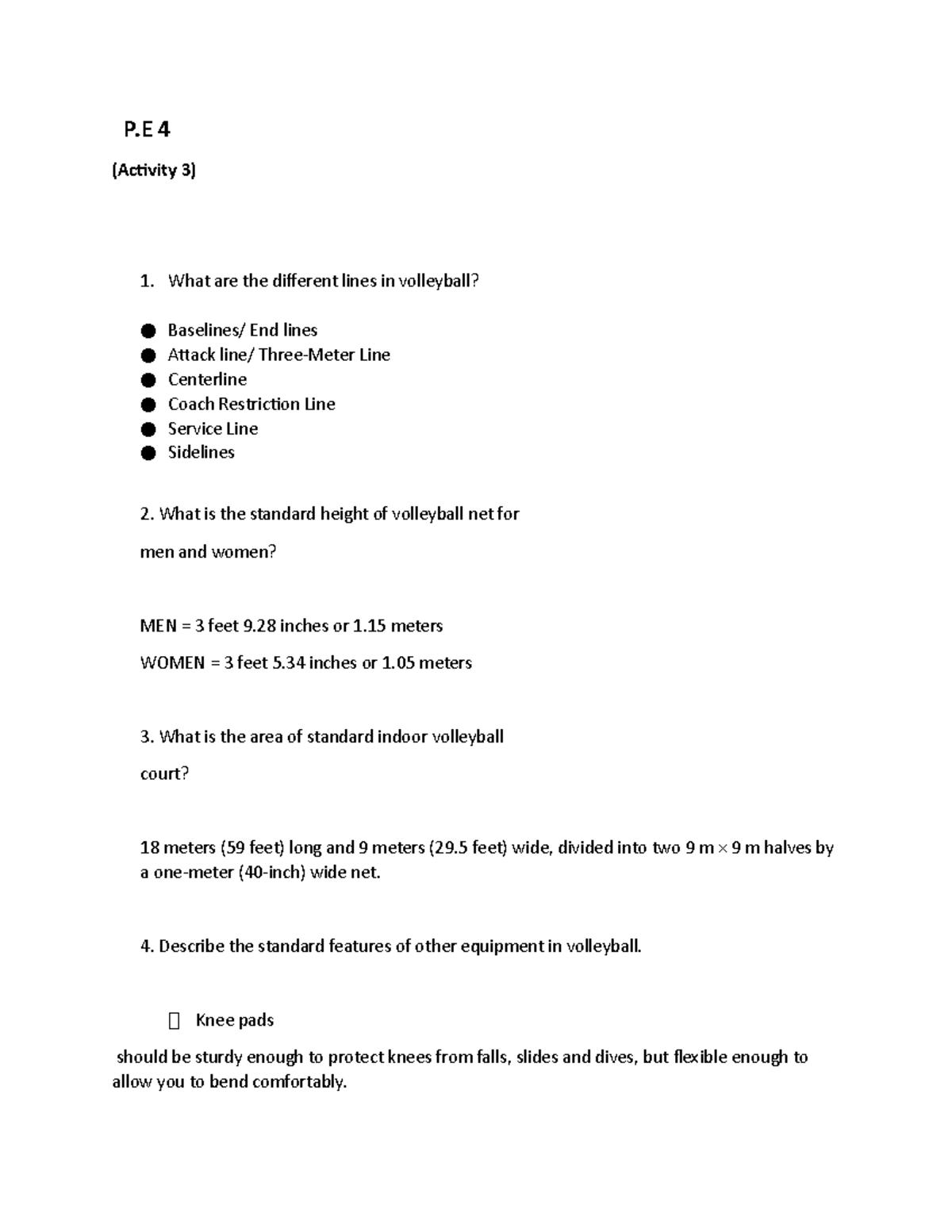 P.E 4 Activity 3 (Basic Rules of Volleyball - P 4 (Activity 3) What are ...