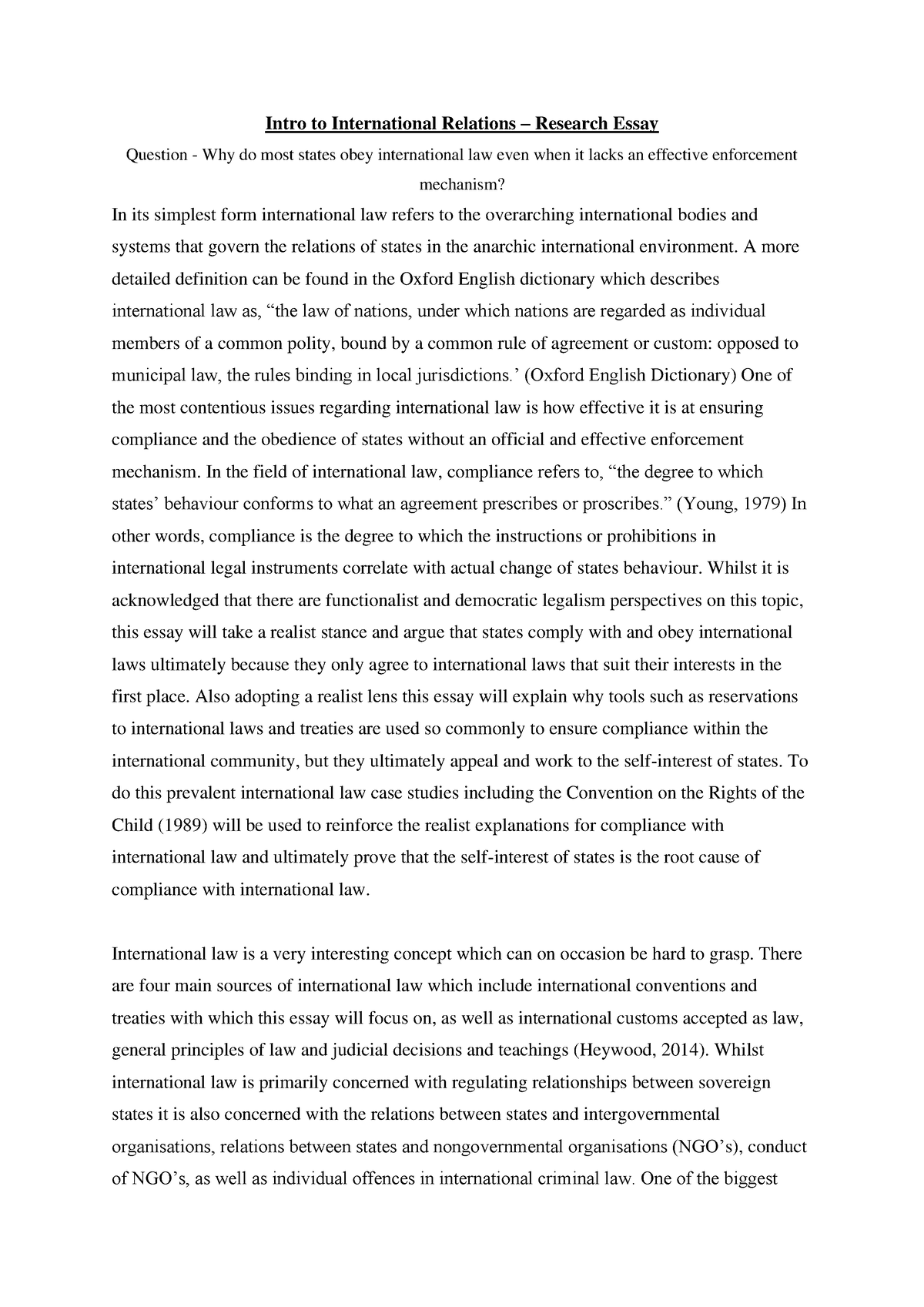 1001GIR Sample Essay 1 Intro To International Relations Research 