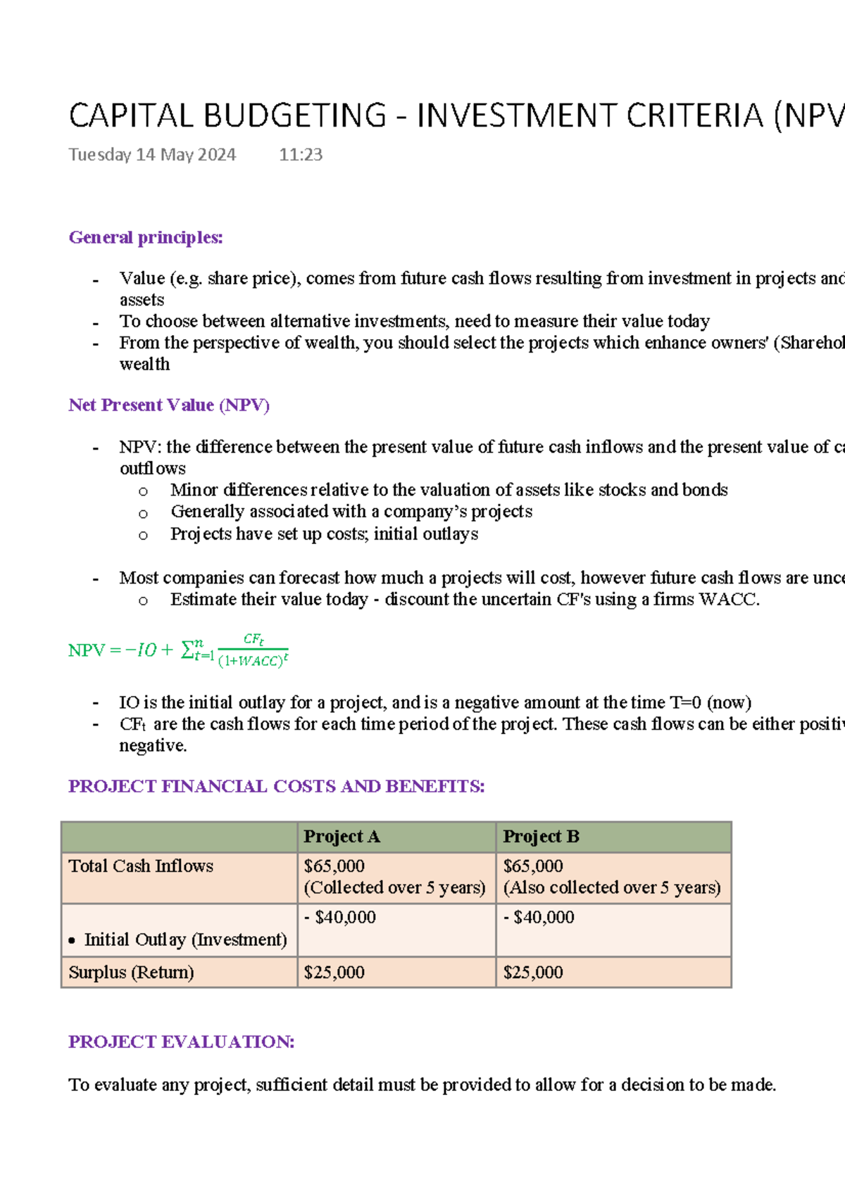 WEEK 7 - Capital Budgeting - Investment Criteria (NPV) - General ...