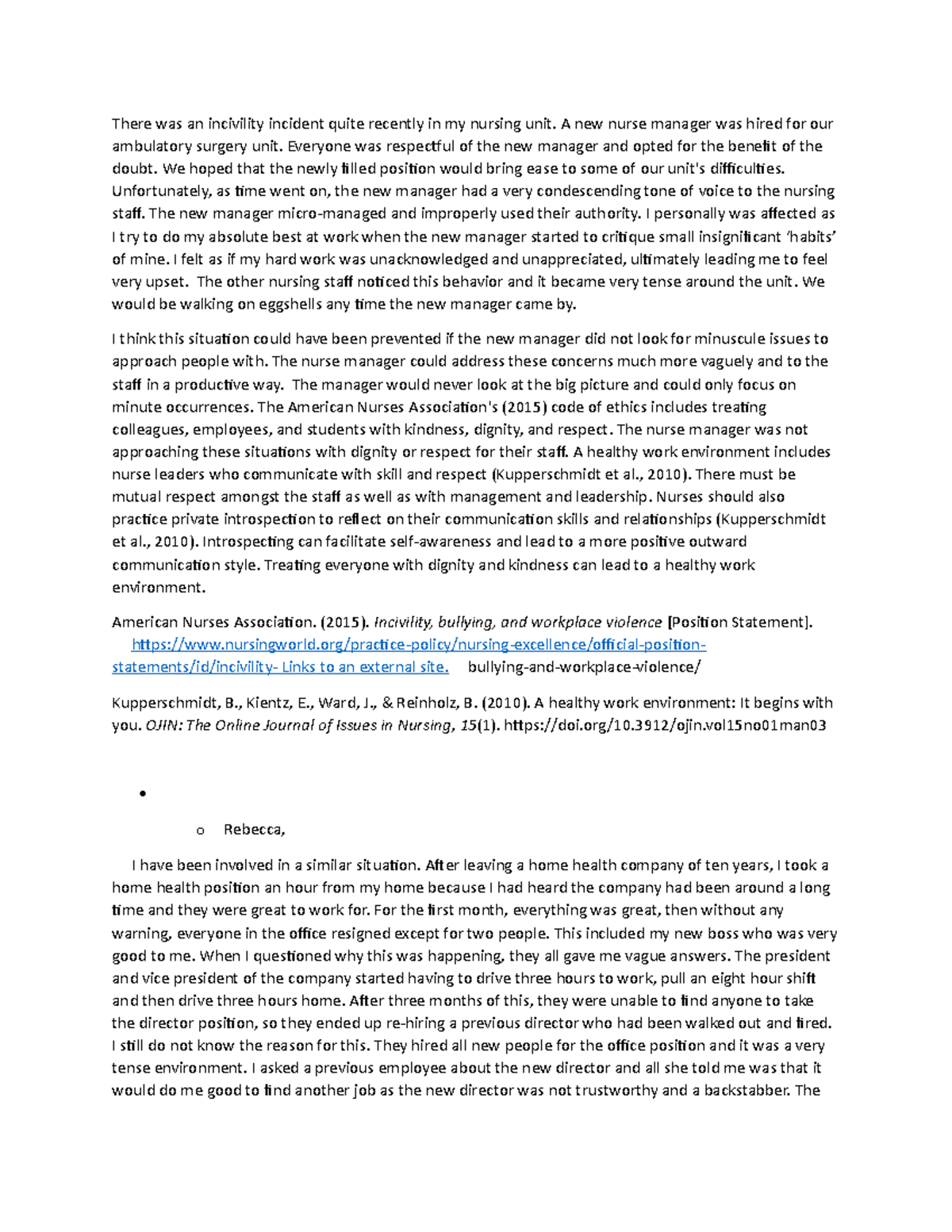 Incivility in the workplace - There was an incivility incident quite ...