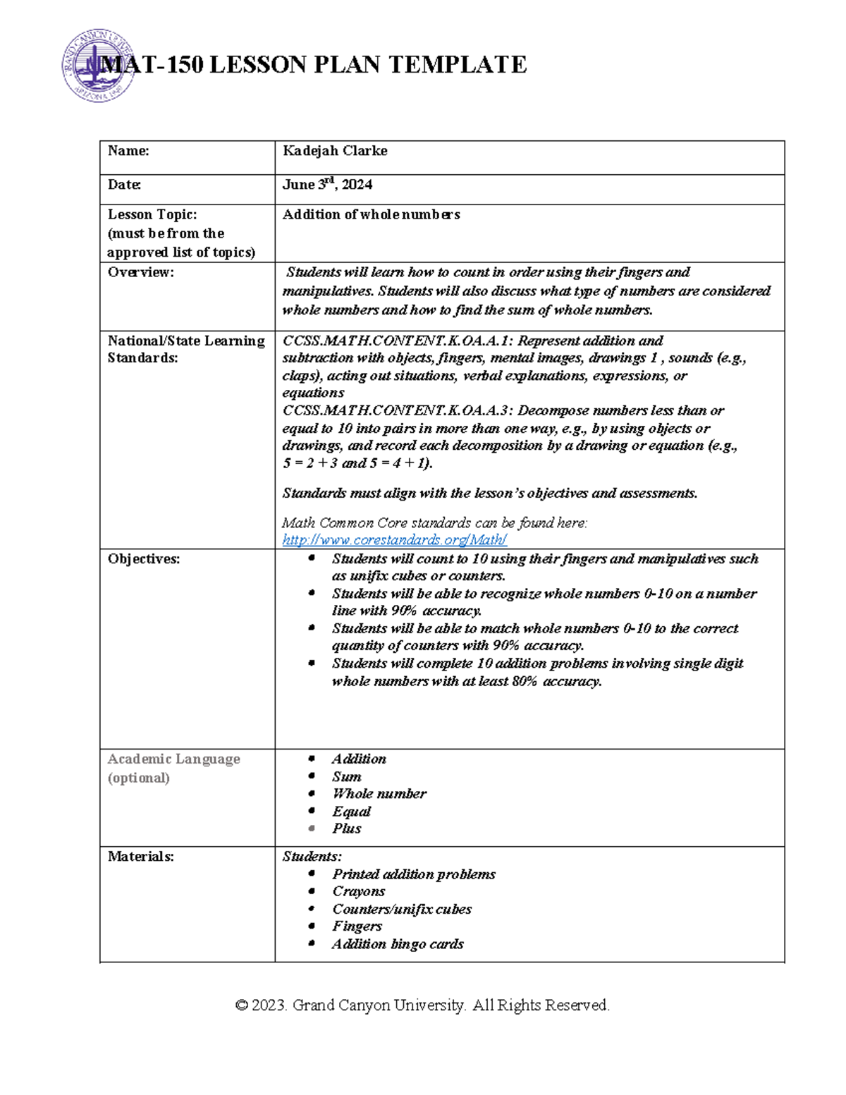 MAT-150 Lesson Plan Template - MAT-150 LESSON PLAN TEMPLATE Name ...