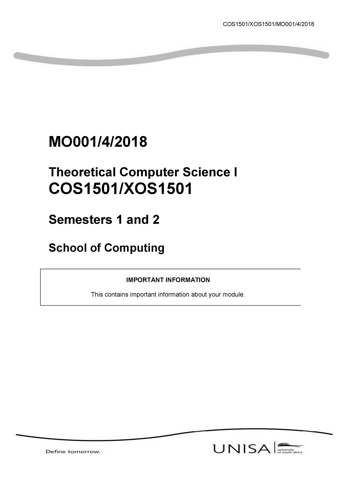 MO001 4 2018-2 - Summary Theoretical Computer Science 1 - COS1501 ...