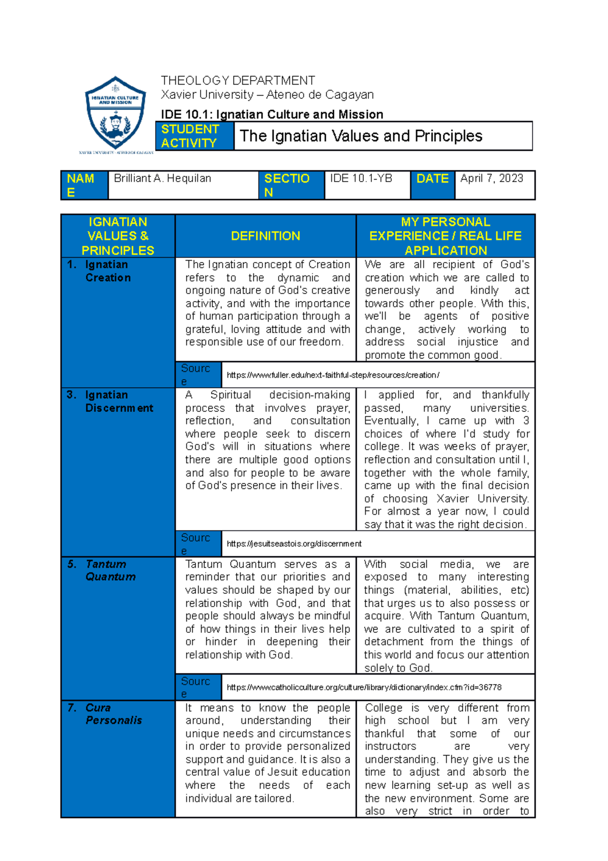IDE10 - NAM E Brilliant A. Hequilan SECTIO N IDE 10-YB DATE April 7 ...