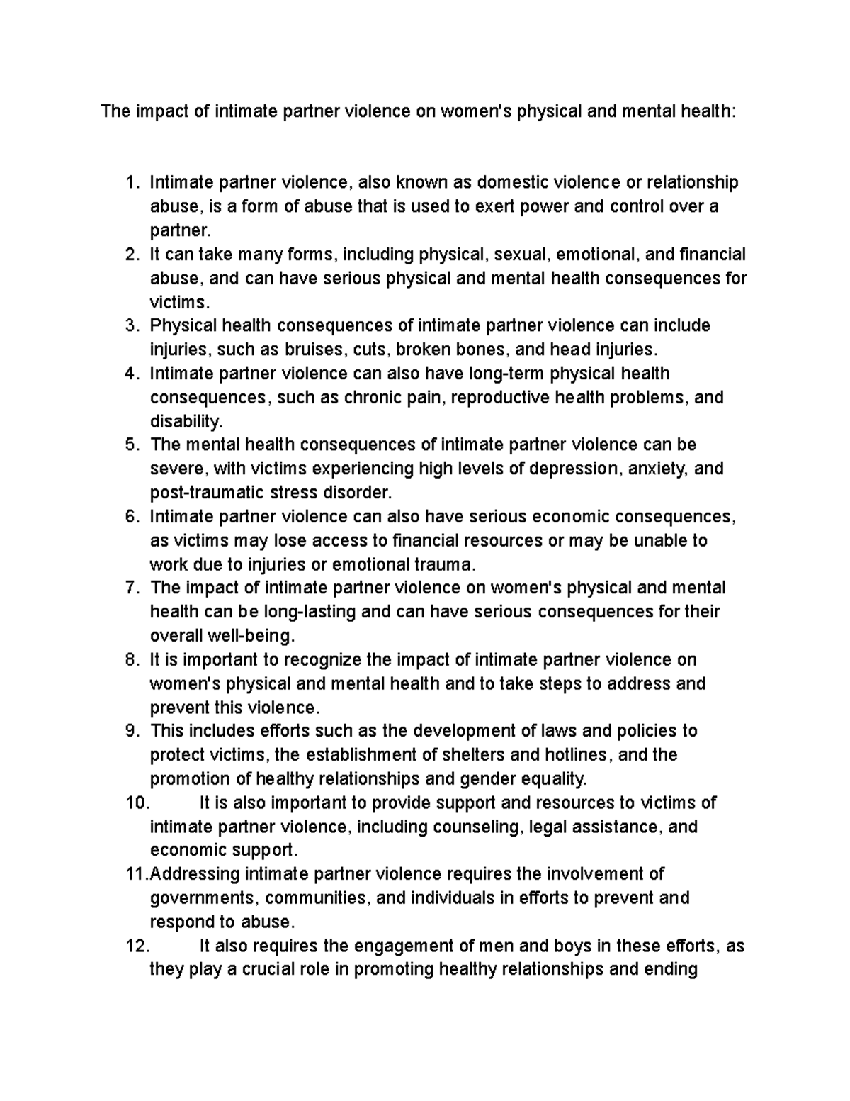 The impact of intimate partner violence on women's physical and mental ...