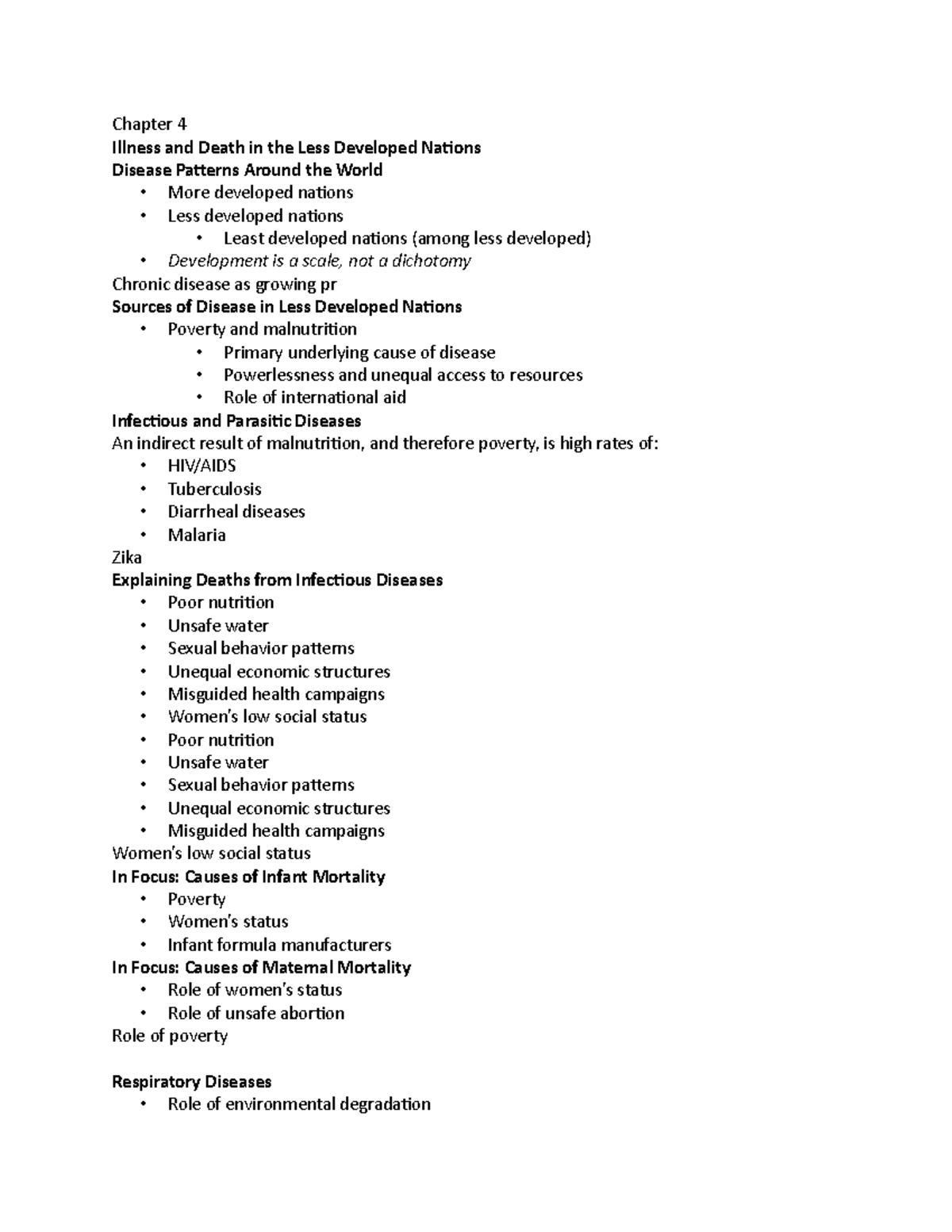 Chapter 4 - Notes - Chapter 4 Illness And Death In The Less Developed ...