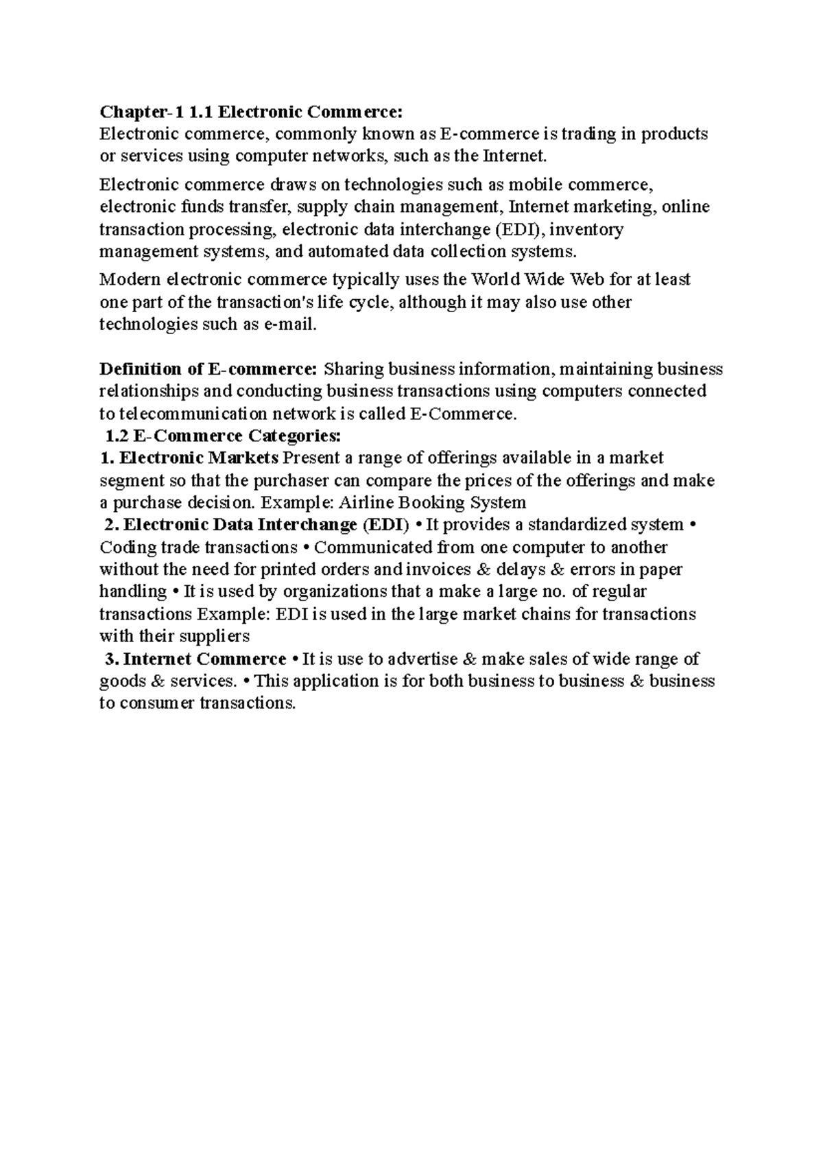 Commerce notes - Chapter-1 1 Electronic Commerce: Electronic commerce ...