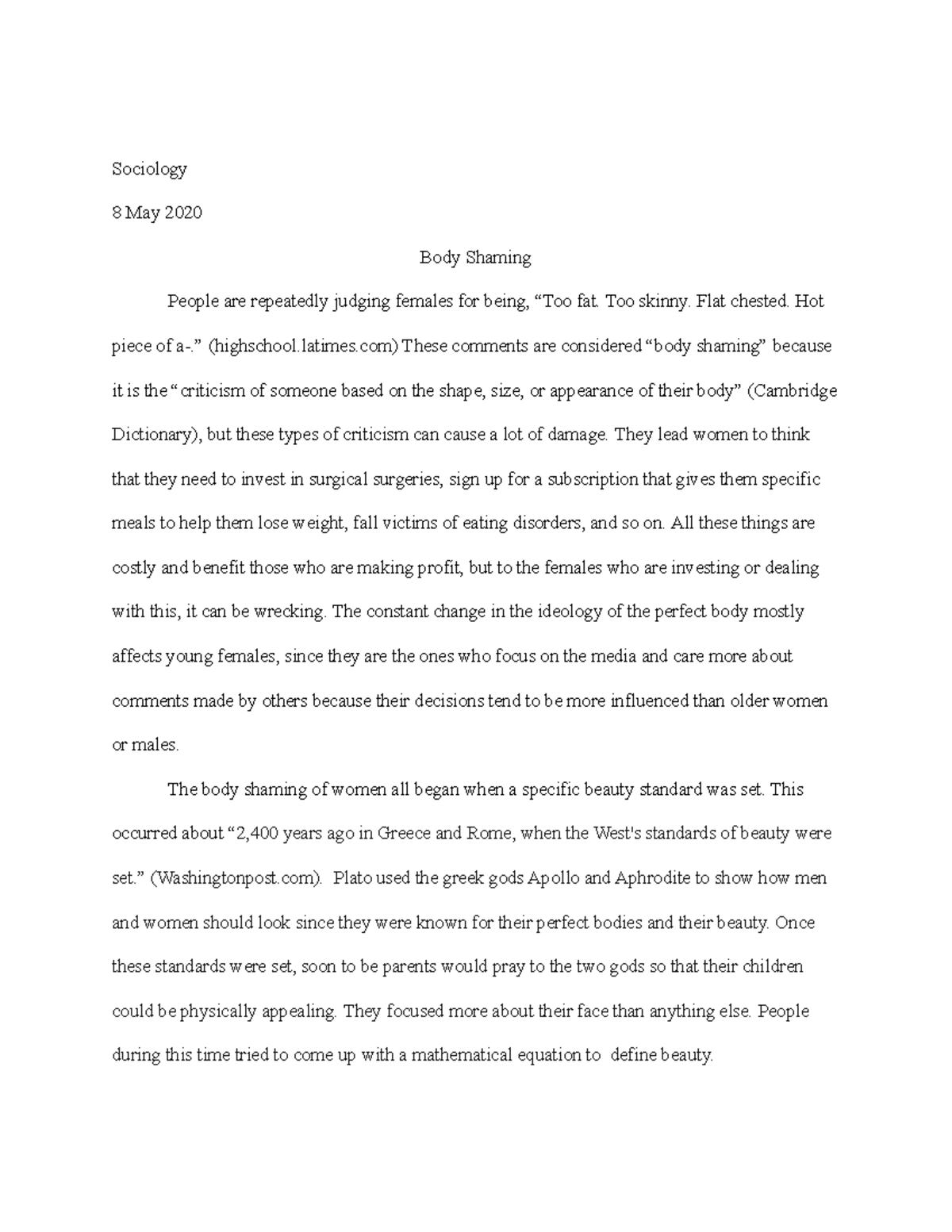 body shaming essay 300 words