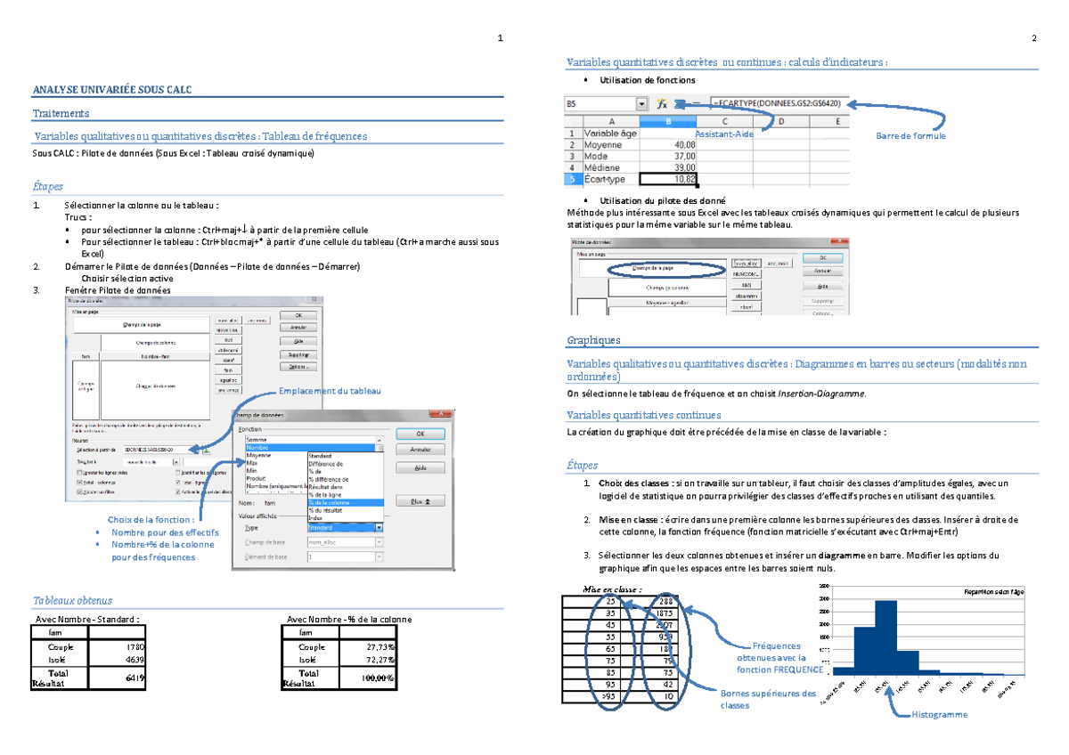 Réaliser une analyse univariée sous Calc - 1 ANALYSE UNIVARIÉE SOUS ...
