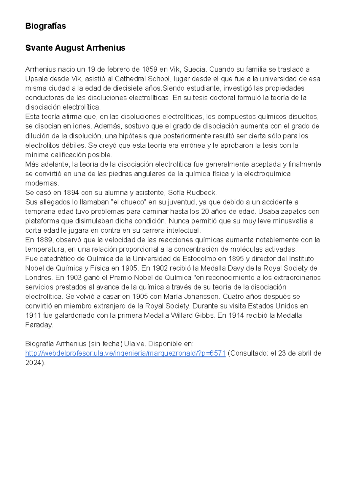 Biografia Arrhenius - Resumen Química - Biografías Svante August ...