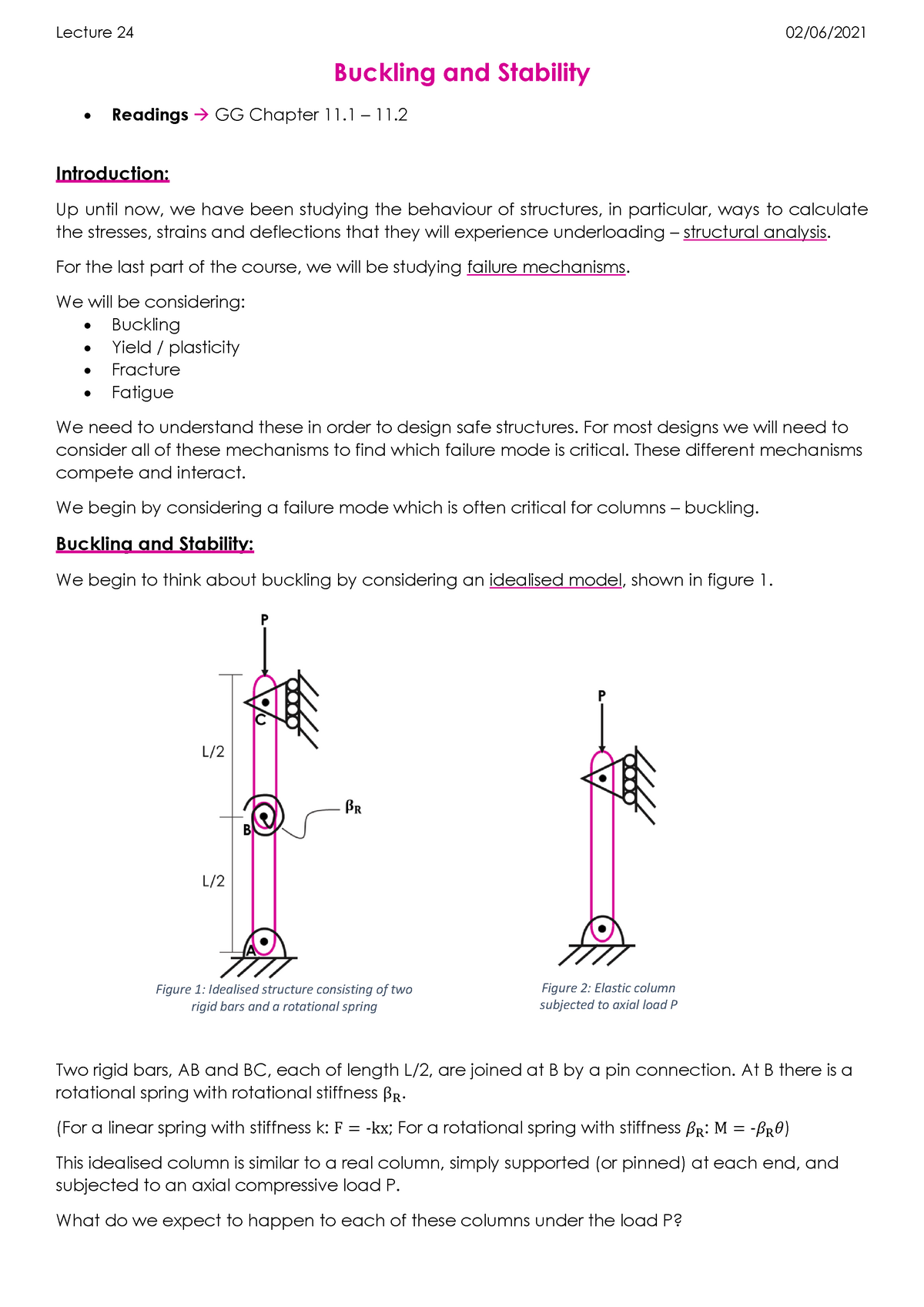 Lecture 24 - Buckling And Stability - Buckling And Stability Readings → ...