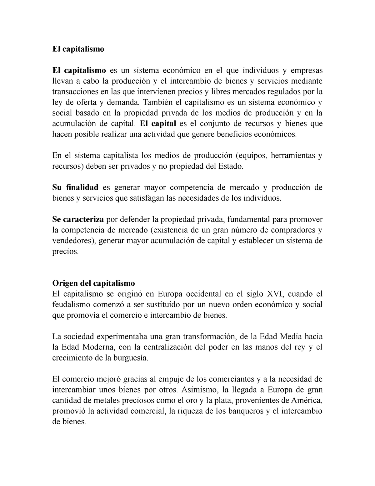 El capitalismo - También el capitalismo es un sistema económico y social  basado en la propiedad - Studocu