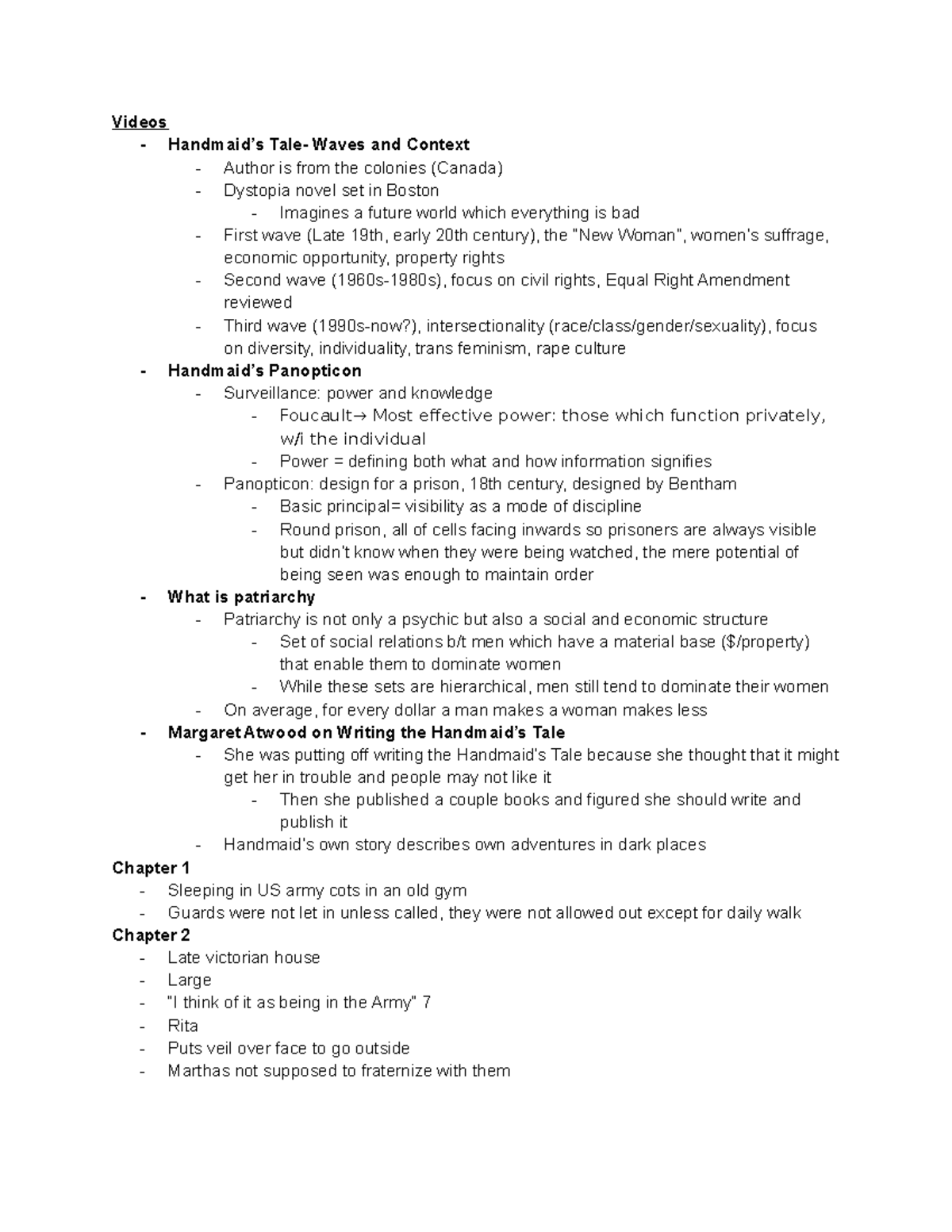 The Handmaid's Tale - Notes created from readings, summaries, assigned ...