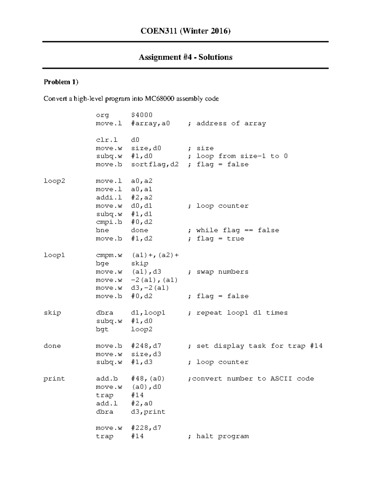 Assignment 4 Solutions Coen311 Winter 2016 Assignment 4