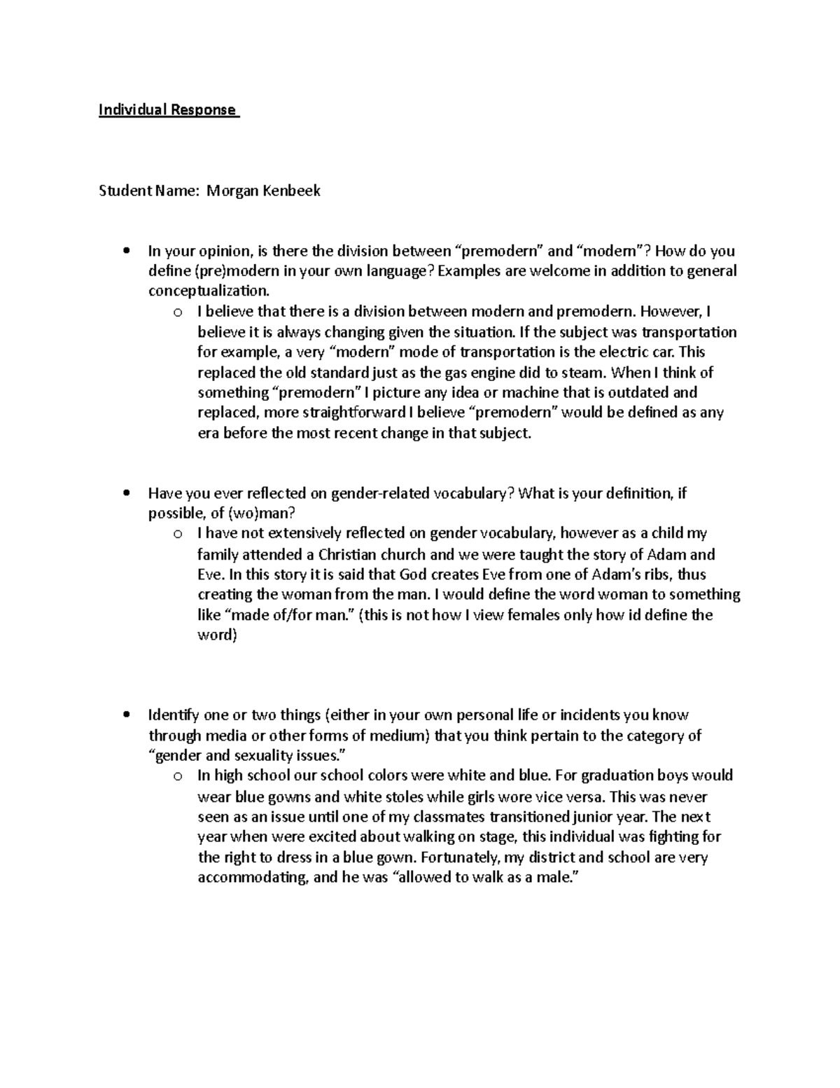 Individual Response - Individual Response Student Name: Morgan Kenbeek ...