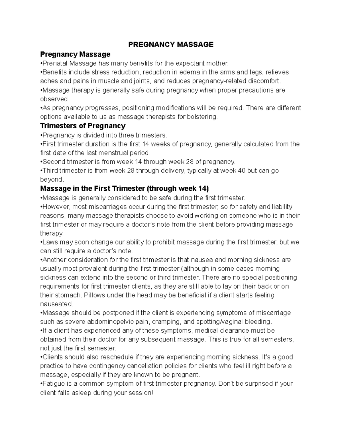 Western 2 Lecture 22 Pregnancy Massage PREGNANCY MASSAGE Pregnancy