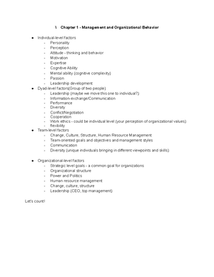 Chapter 1 - 4 Review - Chapter 1: What is Organizational Behavior? What ...