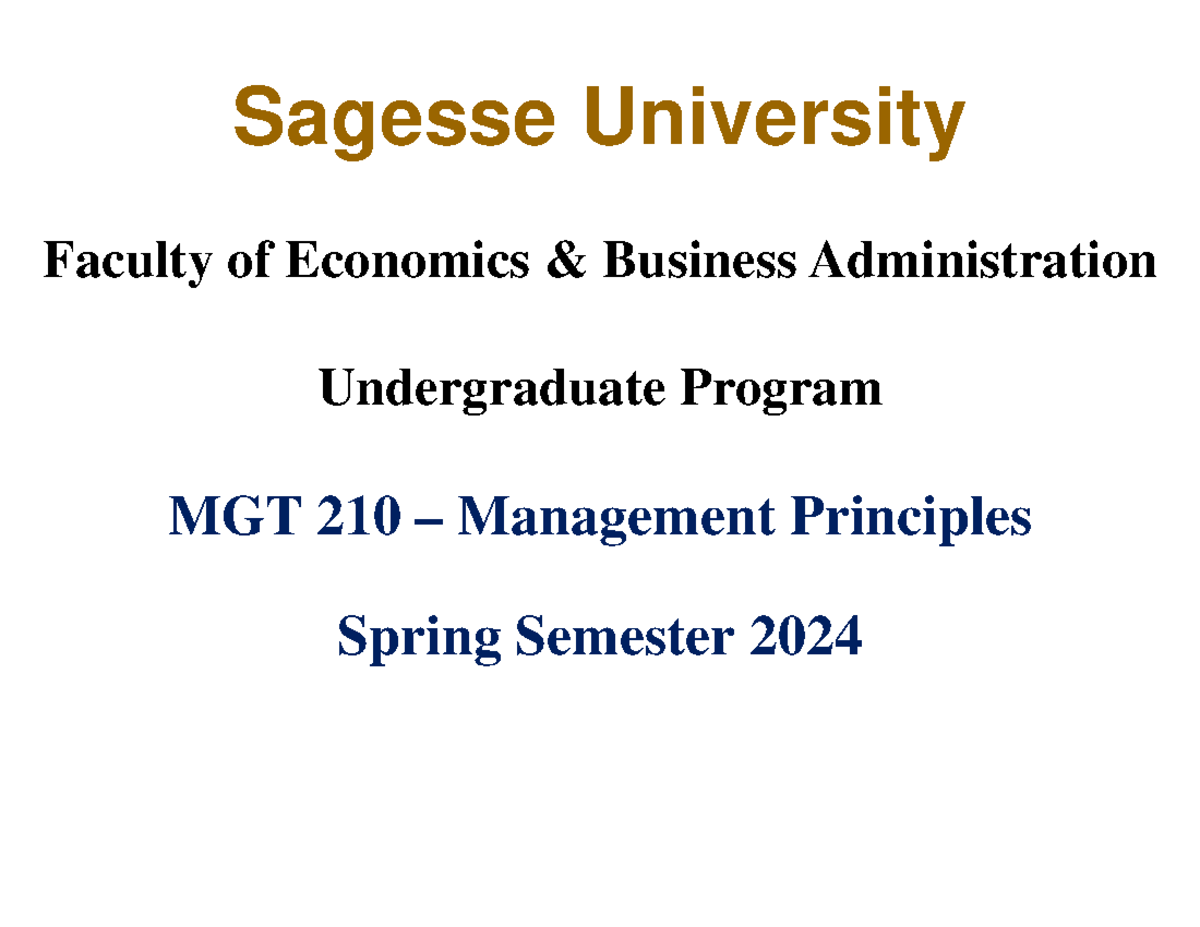 Mgt 210 chapter 1 Spring 2024 - Sagesse University ####### Faculty of ...