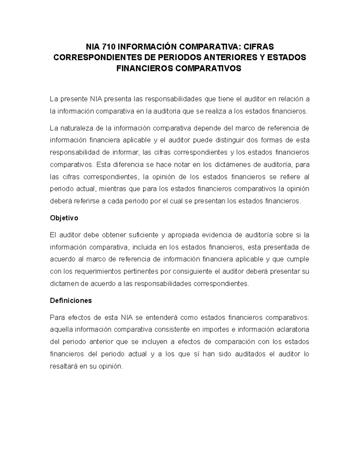 Ensayo NIA 710 Y 720 del IMCP - NIA 710 INFORMACIÓN COMPARATIVA: CIFRAS ...