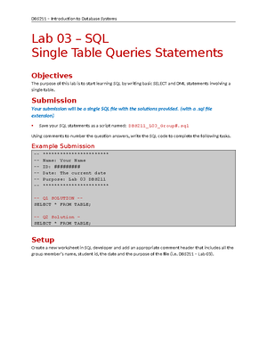 DBS 211 Lab06 SQL DDL - Lab 06 - DDL Objective: The purpose of this lab ...