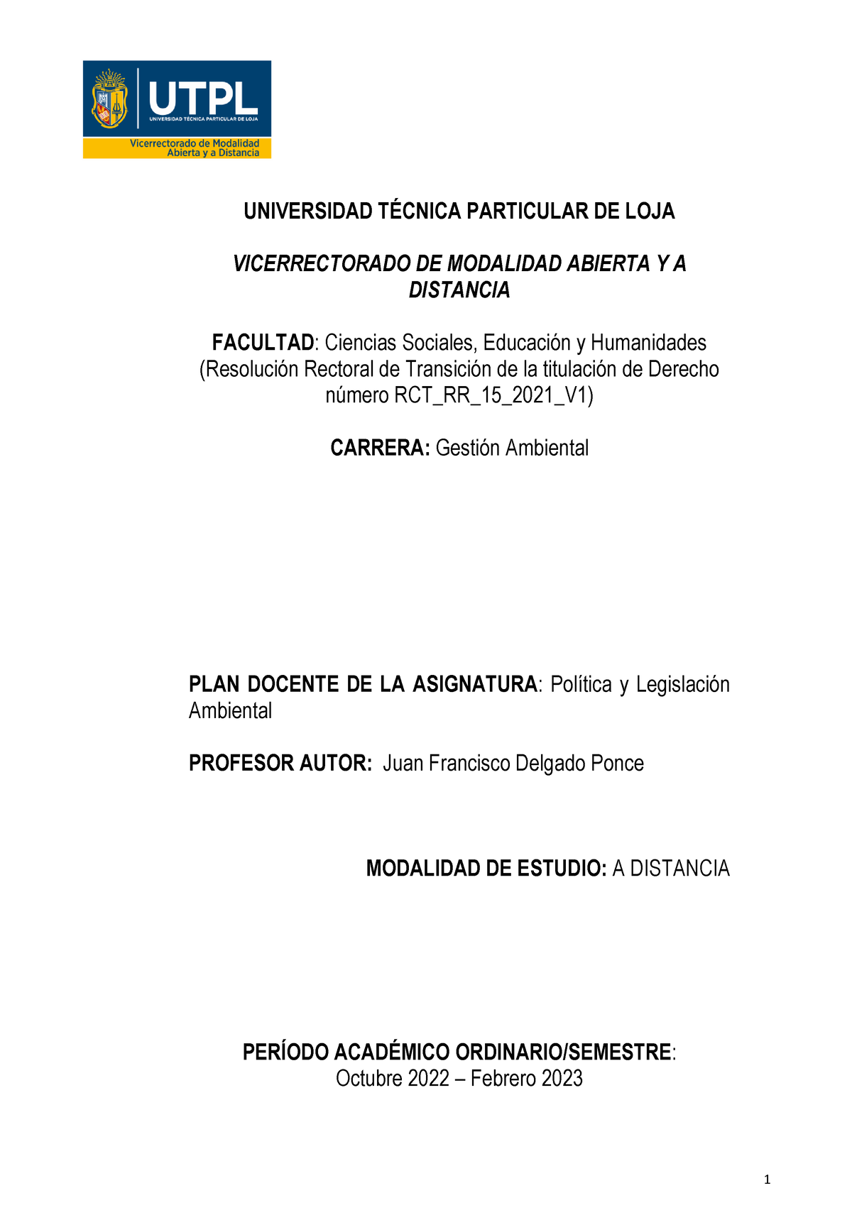 Plan Docente - Plan Academico - UNIVERSIDAD TÉCNICA PARTICULAR DE LOJA ...