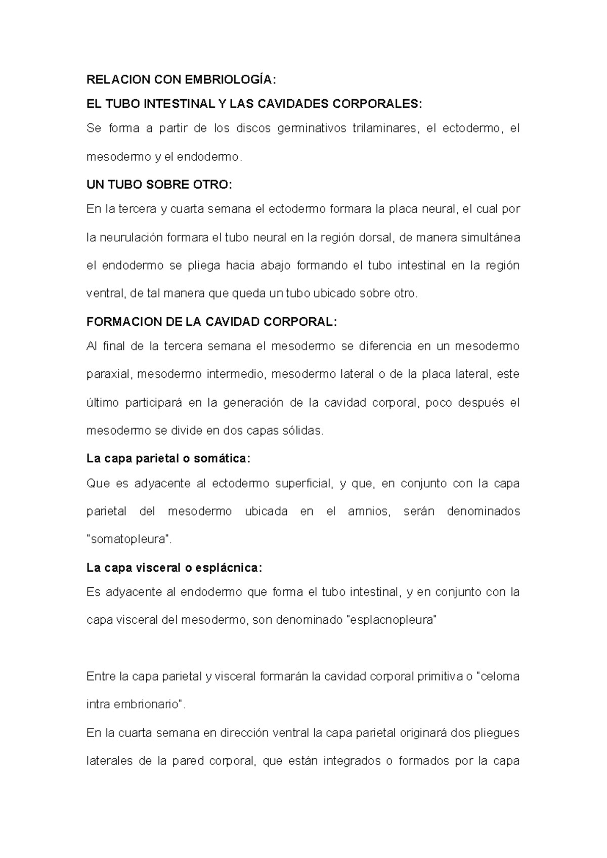 Embrio - RELACION CON EMBRIOLOGÍA: EL TUBO INTESTINAL Y LAS CAVIDADES ...