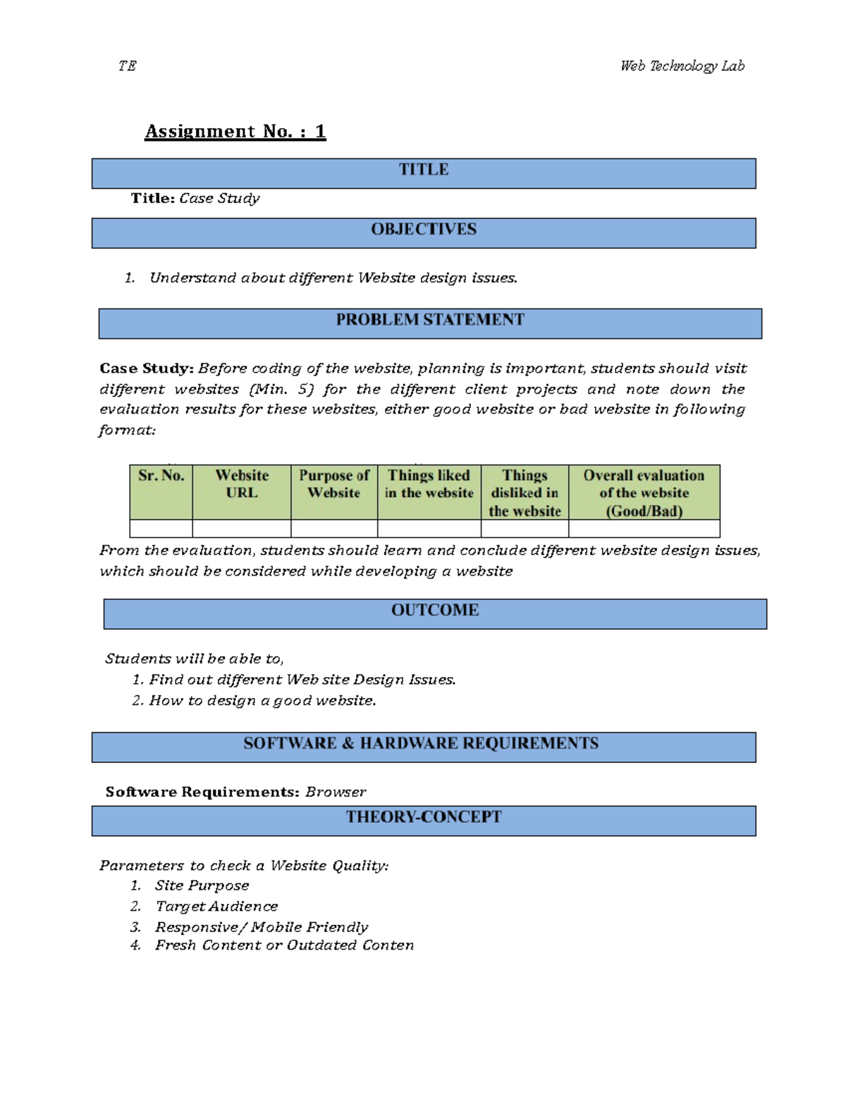 1-Case Study - TE Web Technology Lab Assignment No. : 1 Title: Case ...