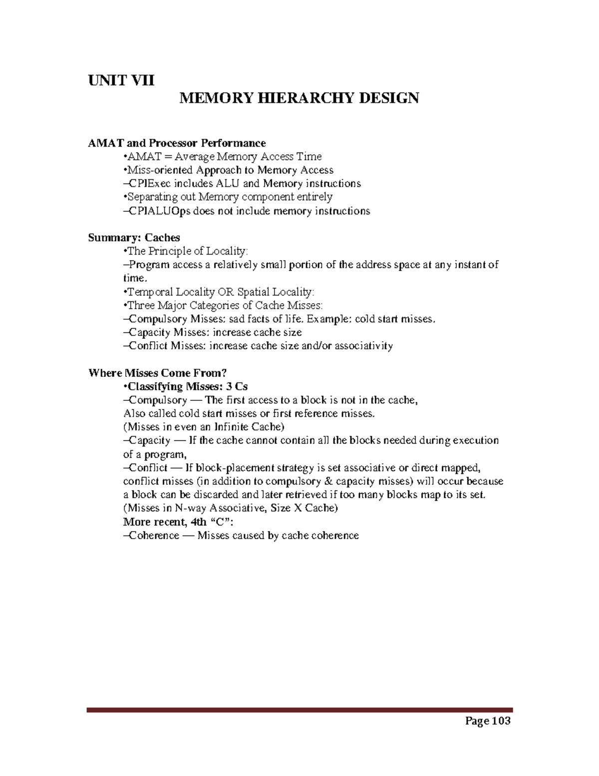 Advanced Computer Architecture (ACA)- UNIT 7 - UNIT VII MEMORY ...