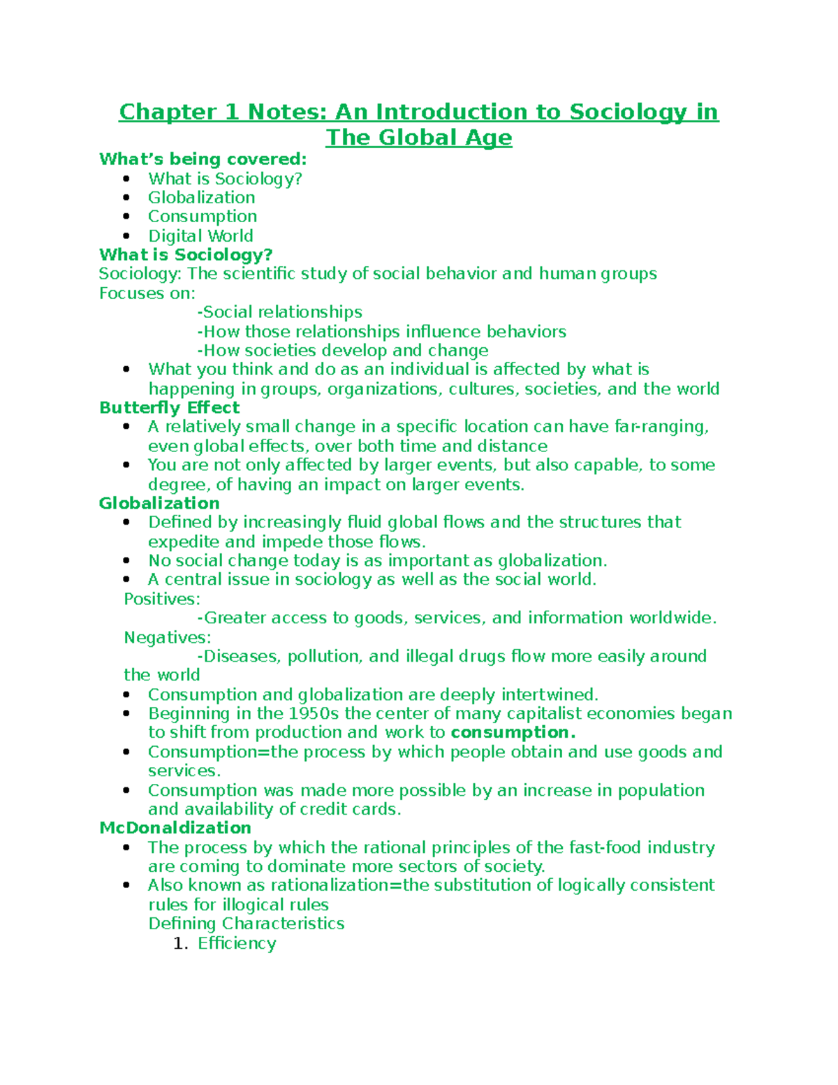 Chapter 1 Notes Sociology - Chapter 1 Notes: An Introduction To ...