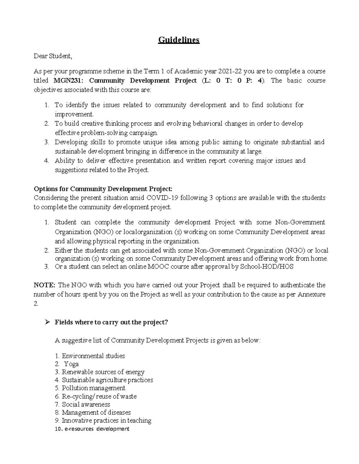 Community development projects Guidelines for yoga..... - Guidelines ...