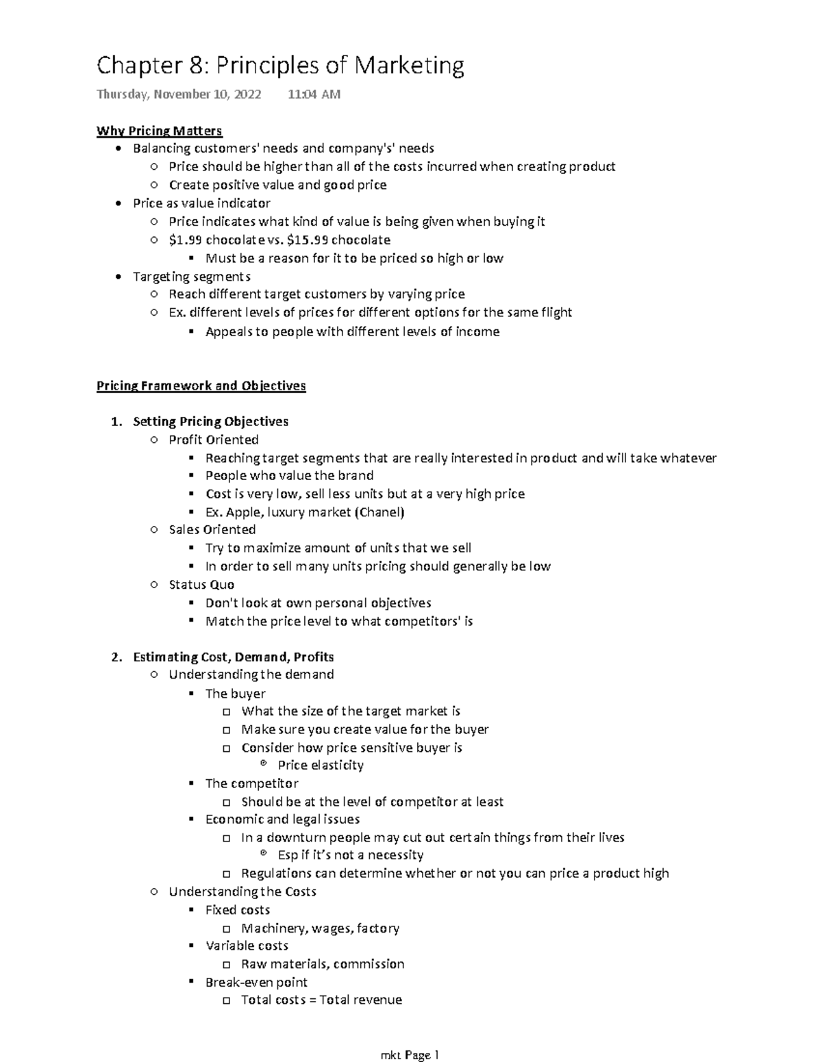 Chapter 8 Principles of Marketing - Why Pricing Matters Balancing ...