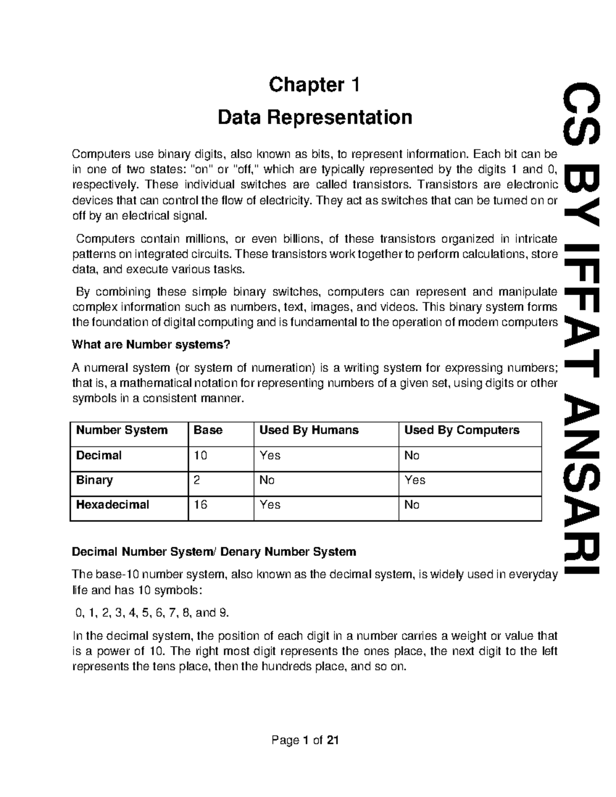 Chapter 1 - njvnjfnv - ANSARI Chapter 1 Data Representation Computers ...
