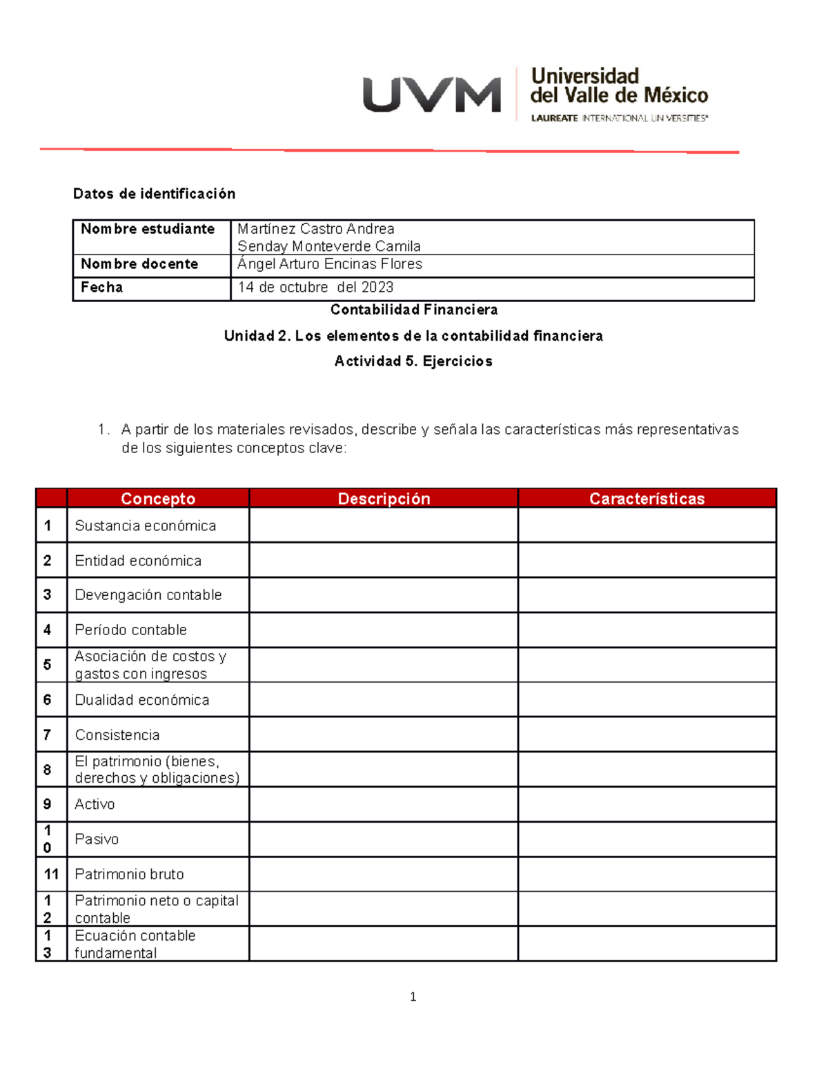 U2 Ejercicios A5 Trabajo De Contabilidad Datos De Identificación