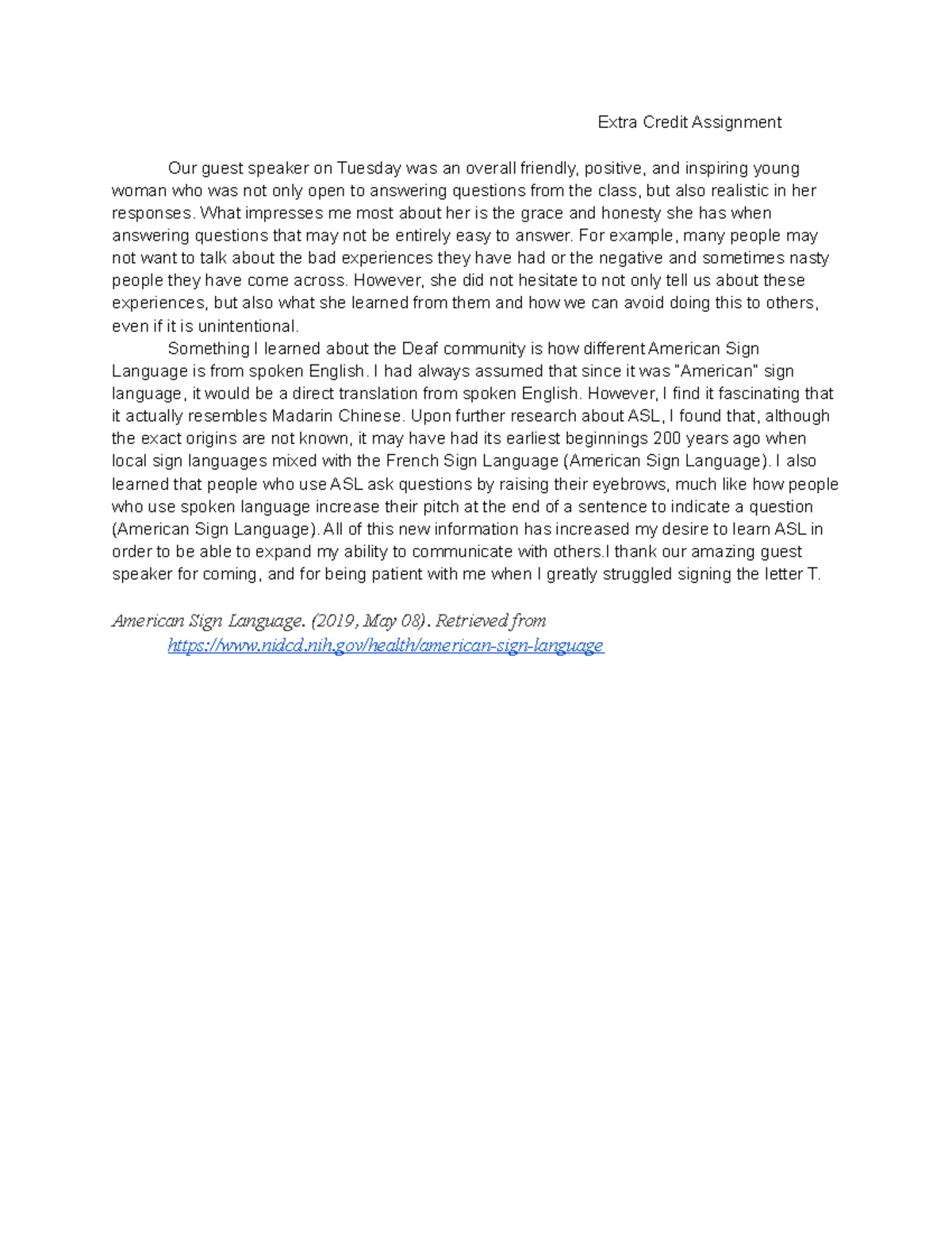Extra Credit Project Extra Credit Assignment Our guest speaker on