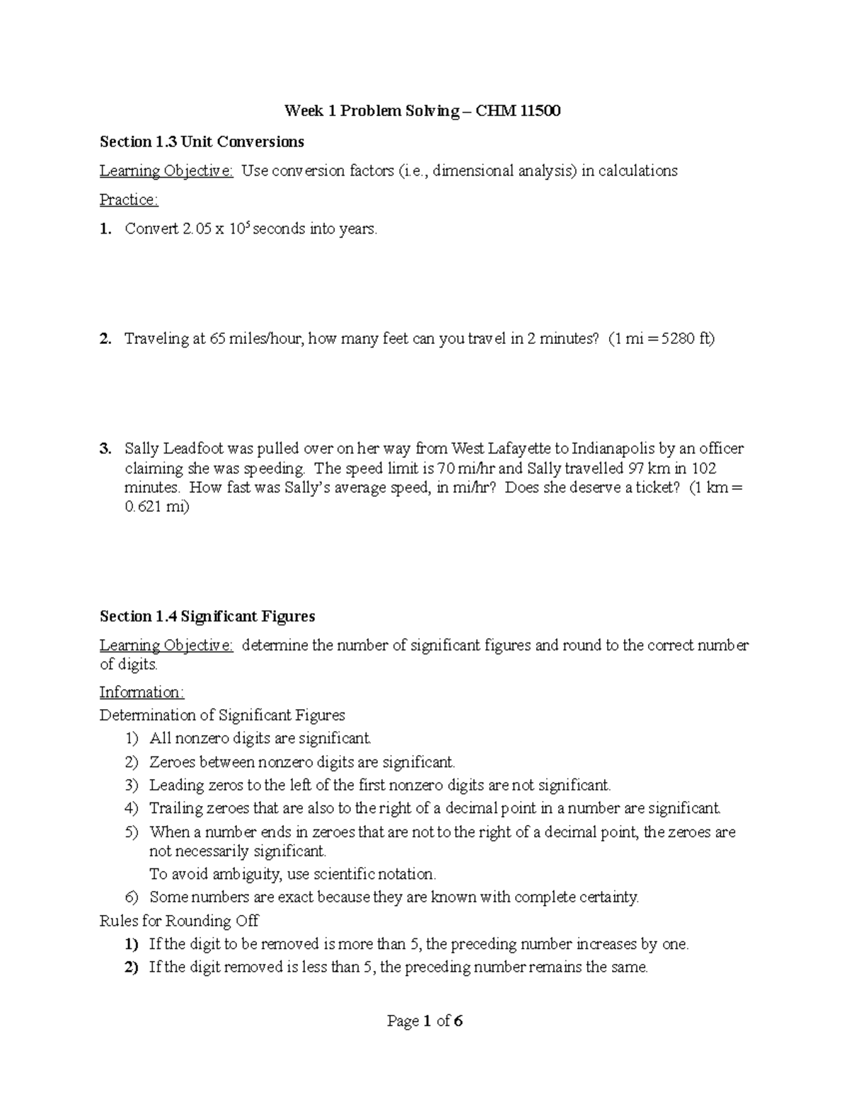 Week 1 Problem Solving - Week 1 Problem Solving – CHM 11500 Section 1 ...