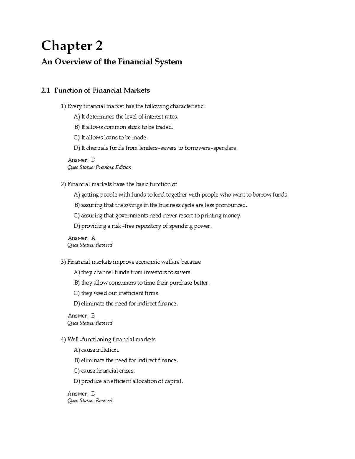 Chapter 2 - Teacher - Chapter 2 An Overview Of The Financial System 2 ...