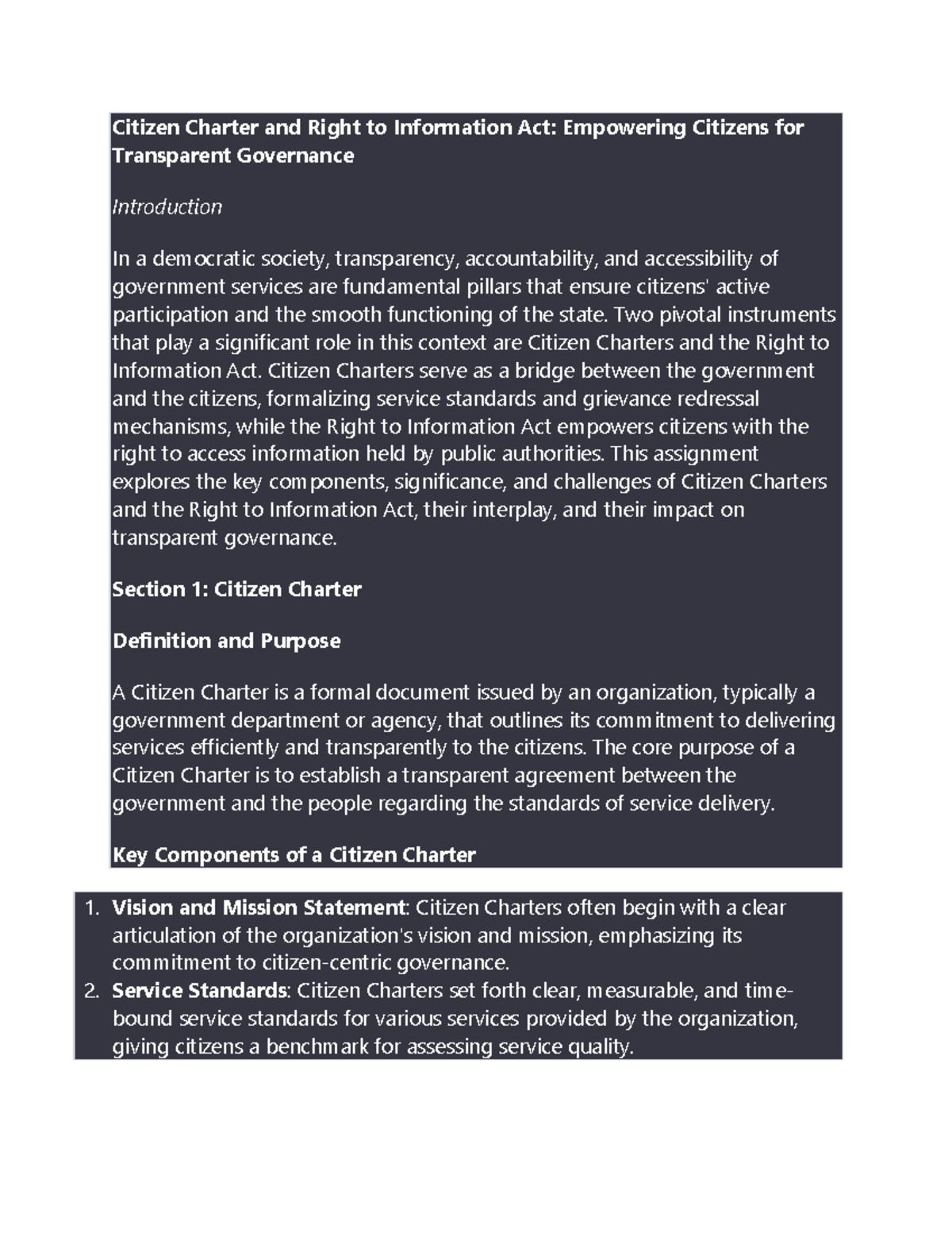 Citizen Charter and Right to Information Act - Two pivotal instruments ...