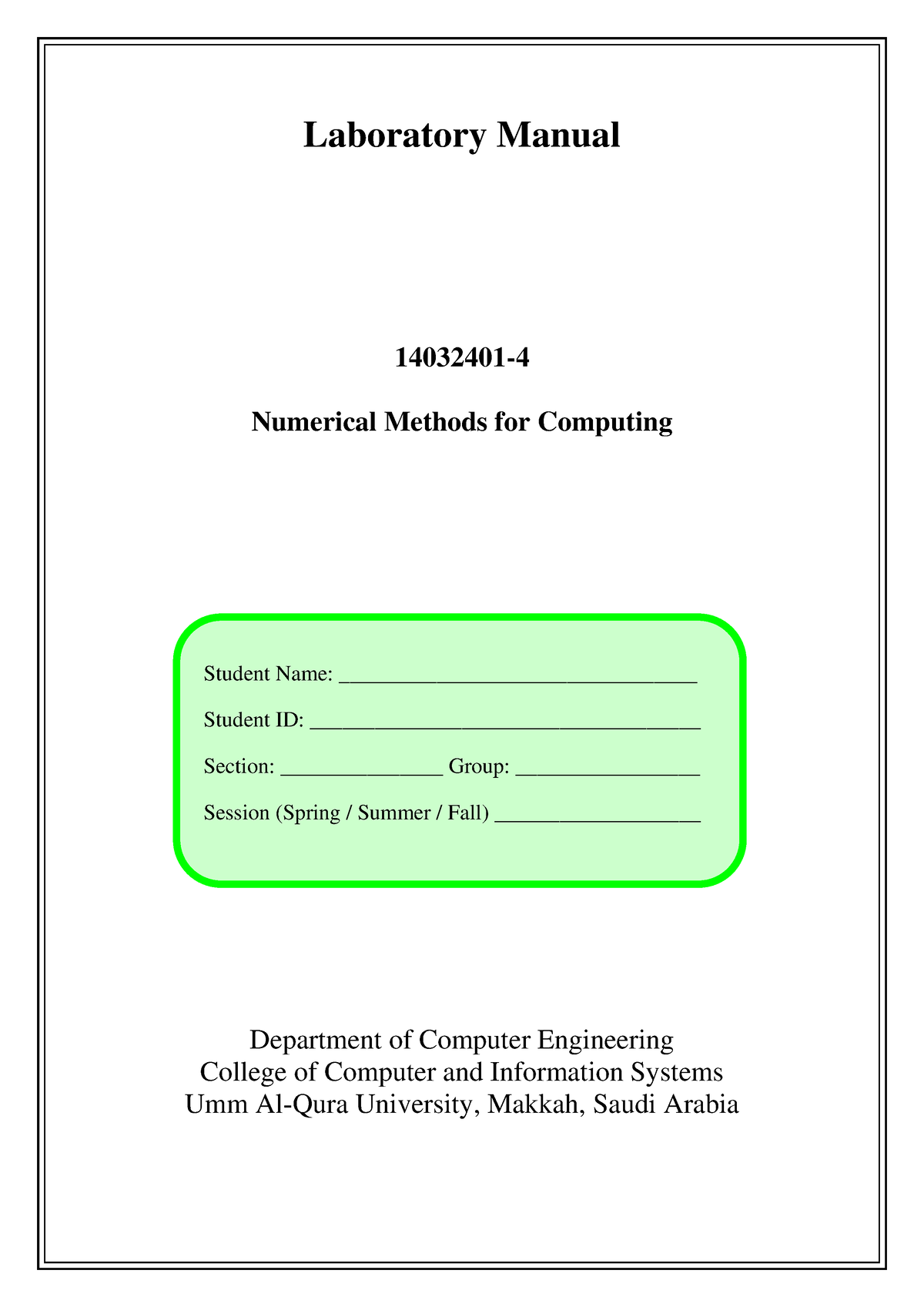 Lab Numerical Analysis - Laboratory Manual 14032401- Numerical Methods ...