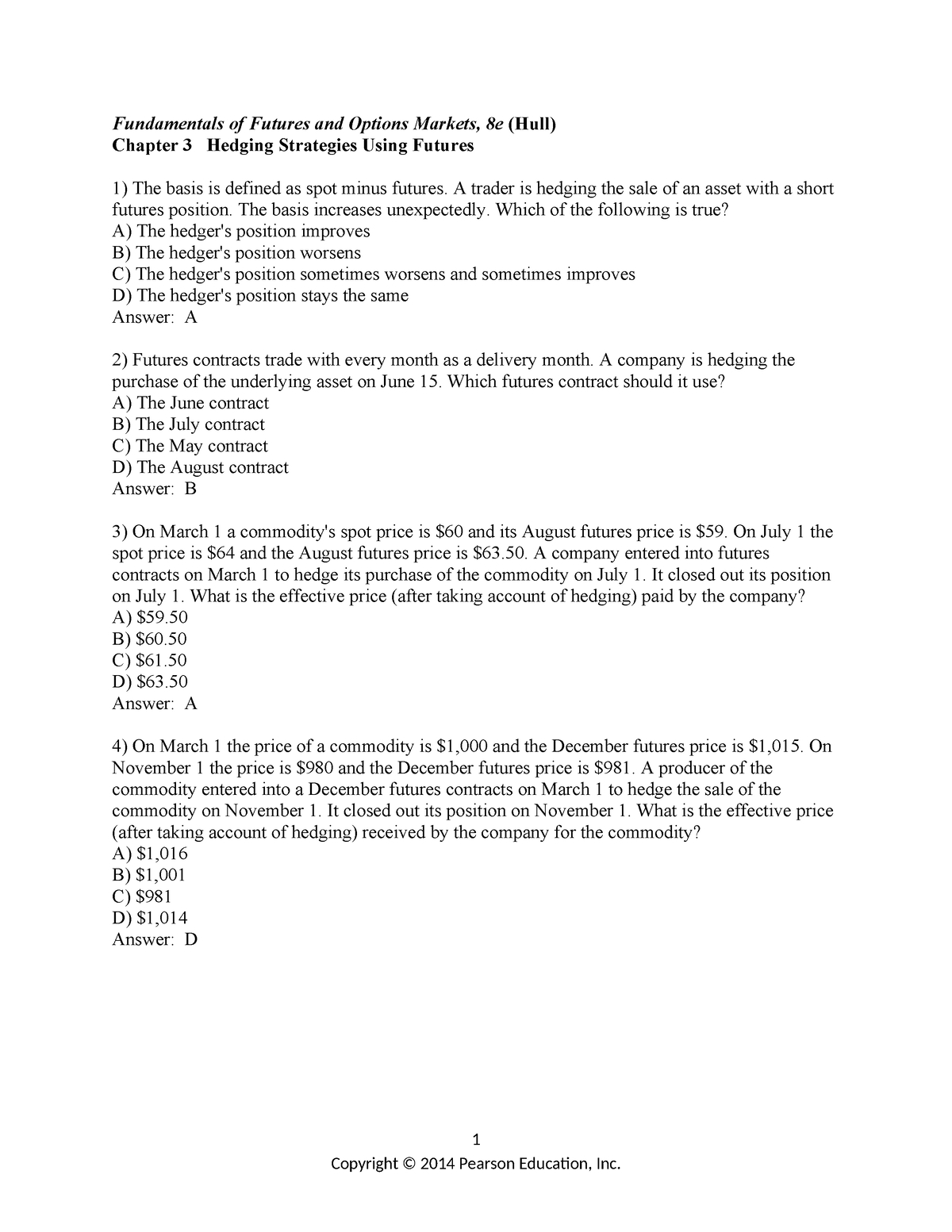 Fundamentals Of Futures And Options Markets Chapter 3 - Fundamentals Of ...