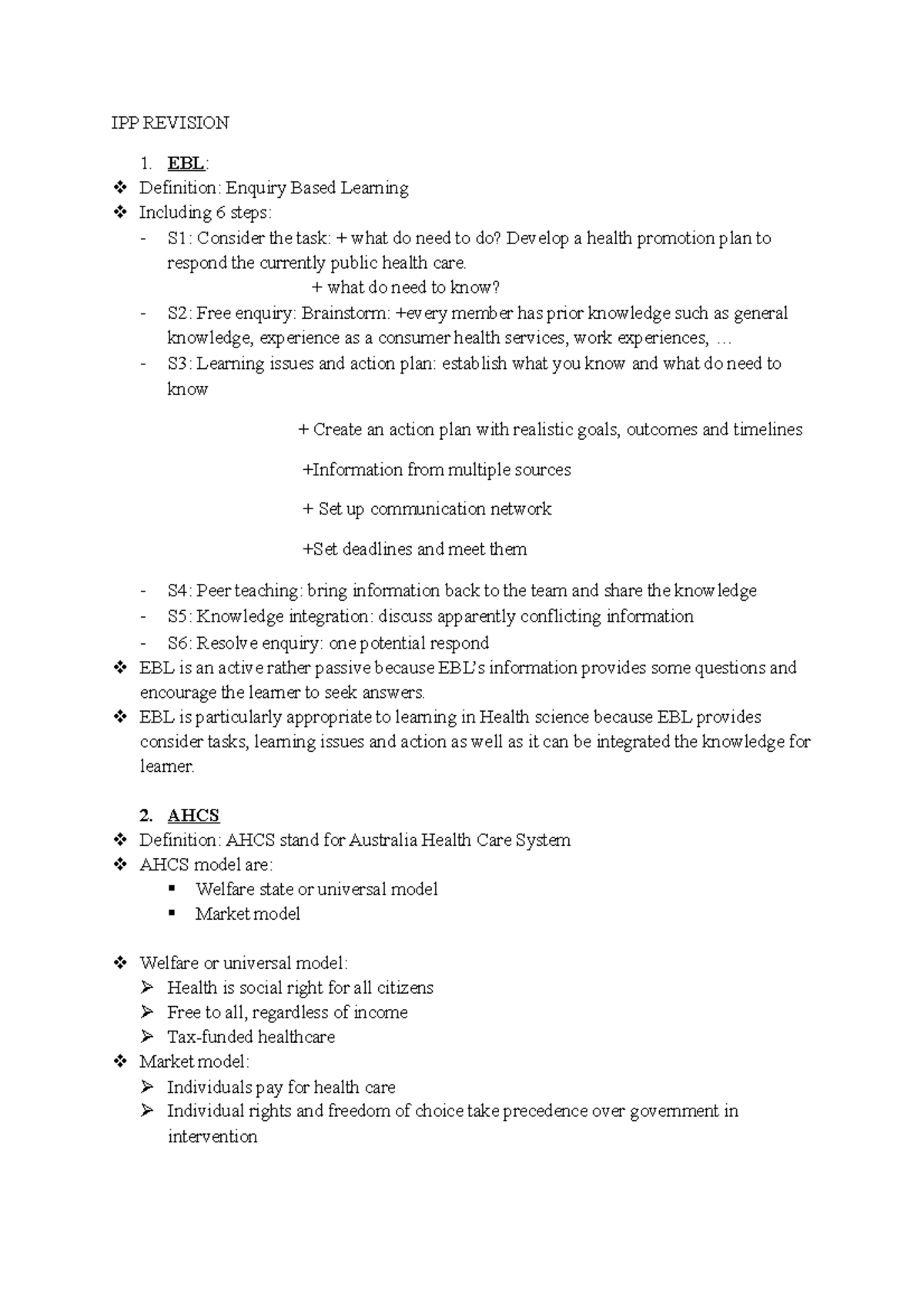 Summary - lecture 1-12 - IPP REVISION 1. EBL: Definition: Enquiry Based ...