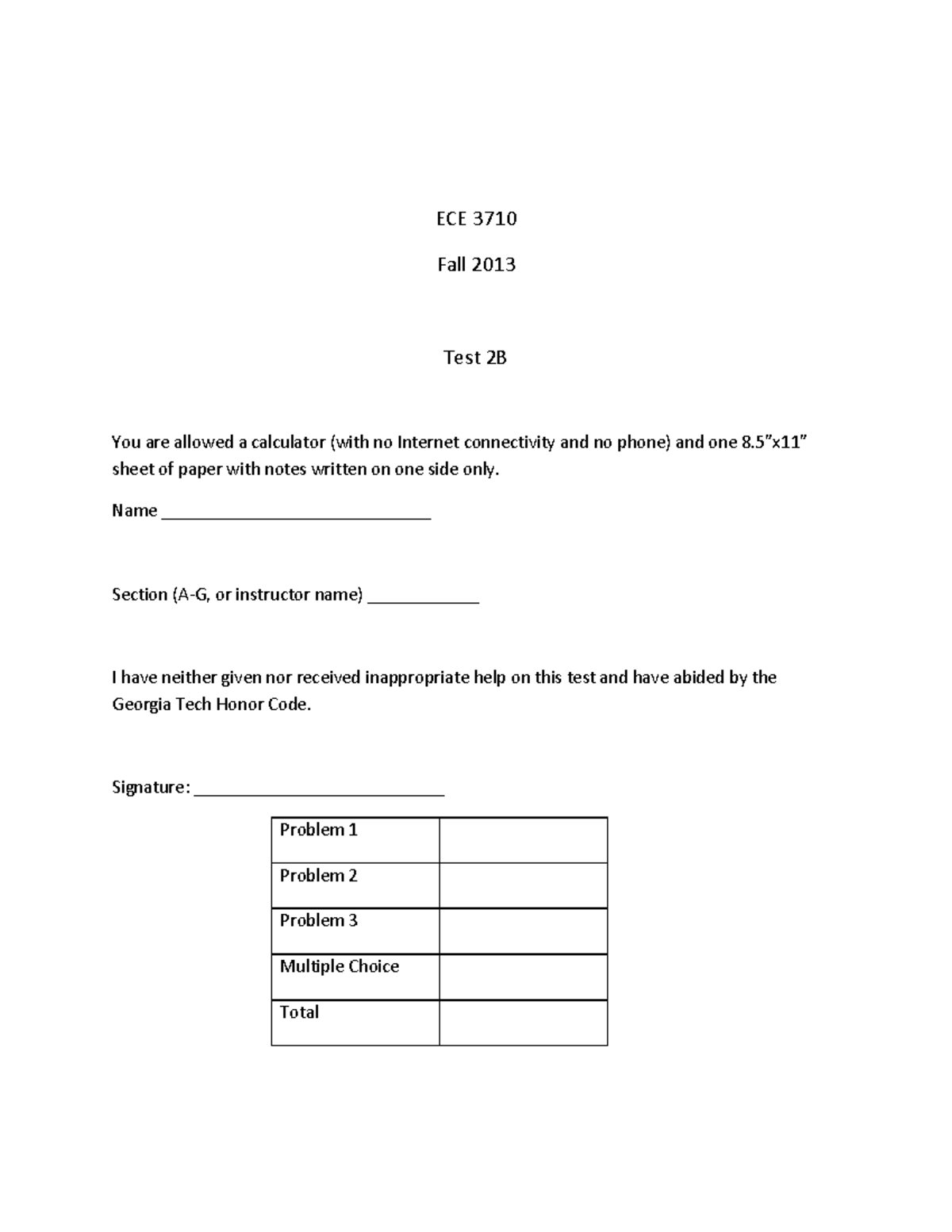 Fall2013 Exam2 Soln - Exam Practice - ECE 3710 Fall 2013 Test 2B You ...