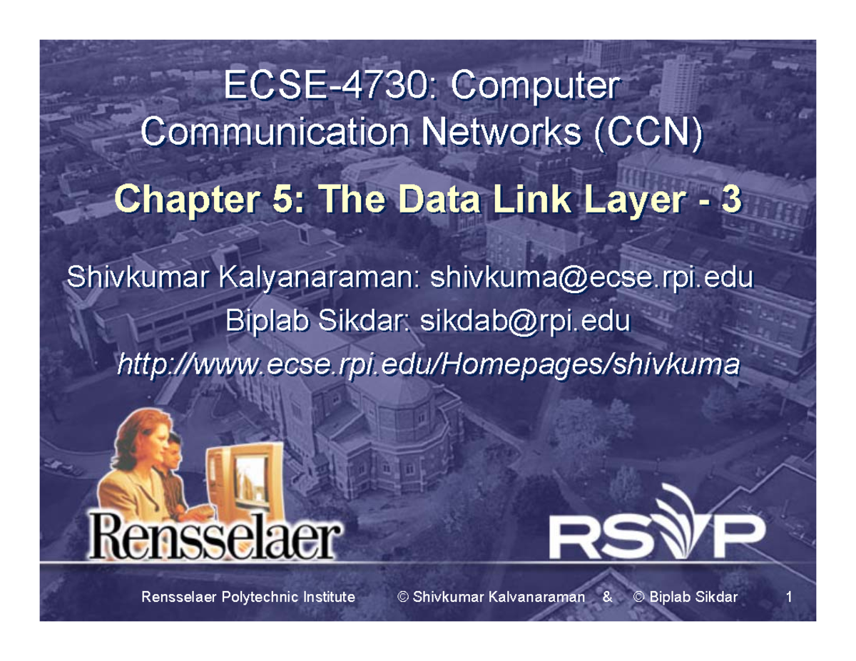 Datalinklyr - Computer Layered Architecture Datalink Layer - ECSE-4730 ...