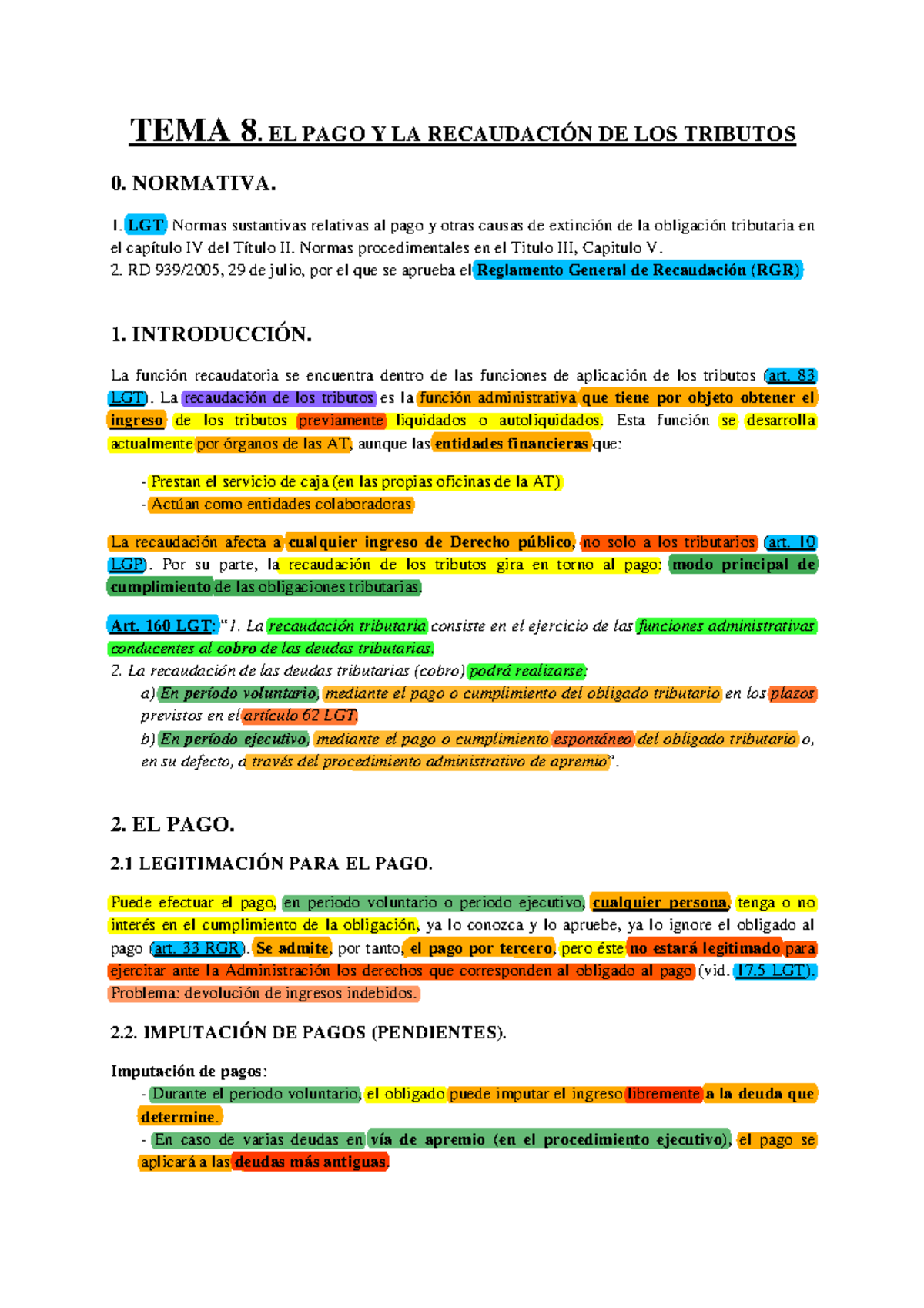 TEMA 8 - Apuntes - TEMA 8. EL PAGO Y LA RECAUDACIÓN DE LOS TRIBUTOS 0 ...