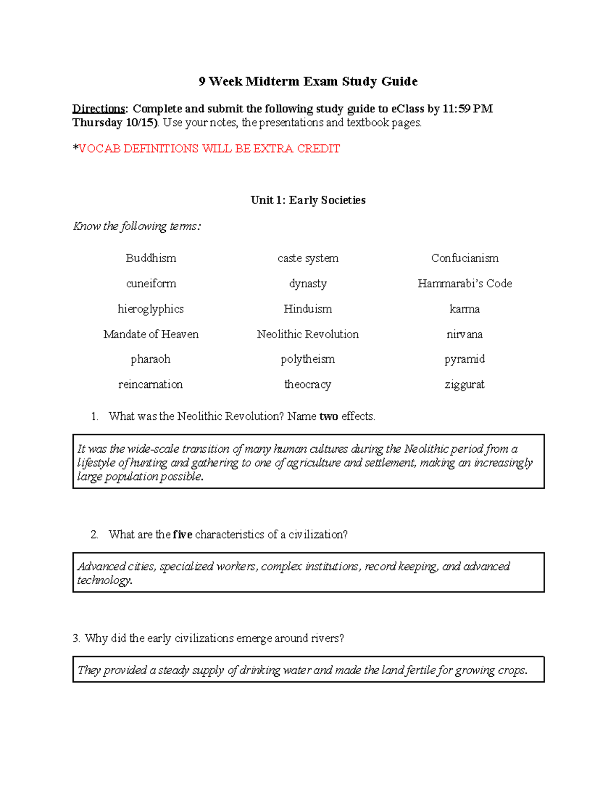 Midterm Exam Study Guide 2020 - 9 Week Midterm Exam Study Guide ...